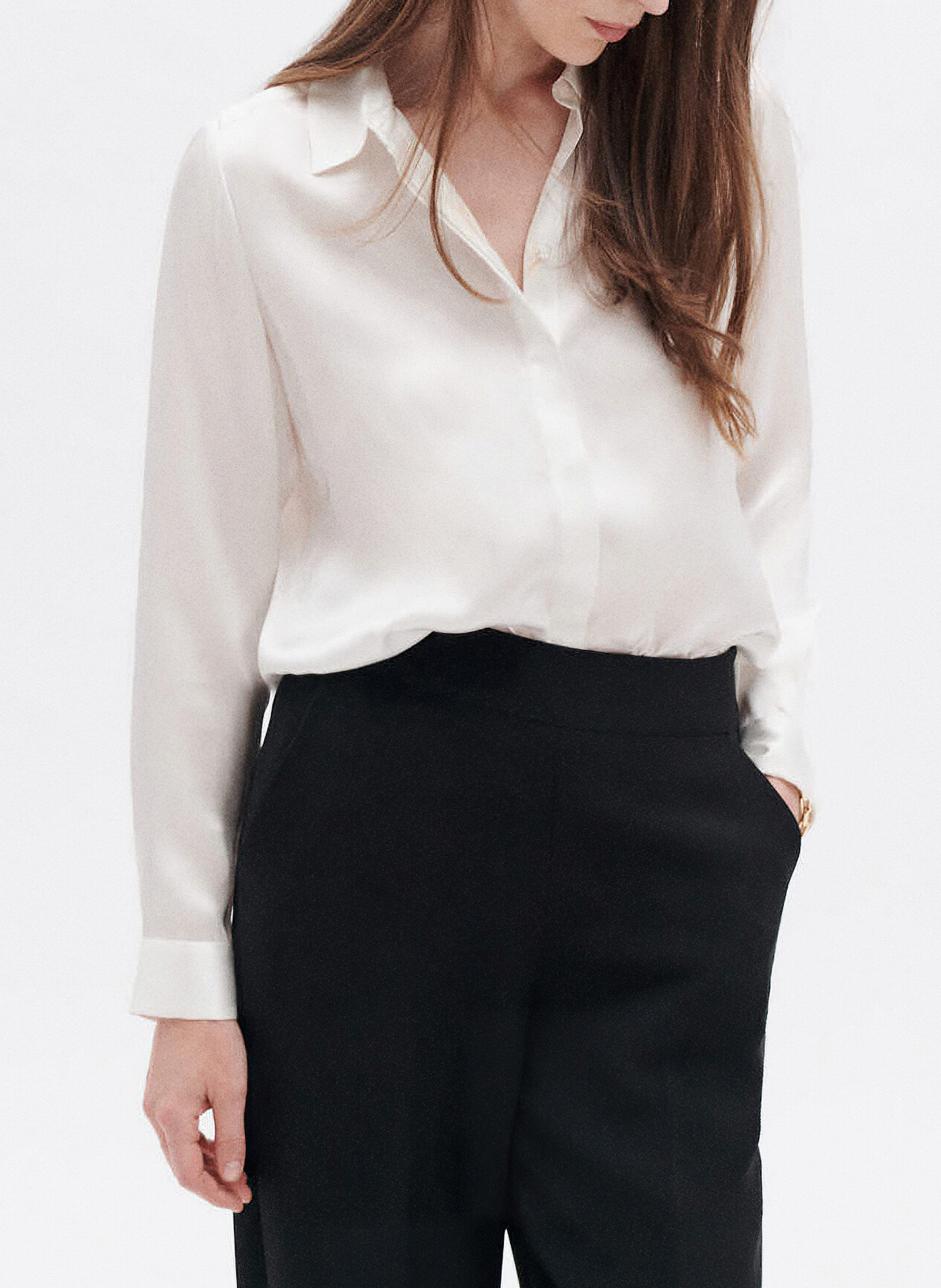 Chemise en soie col classique CAROLL Beige