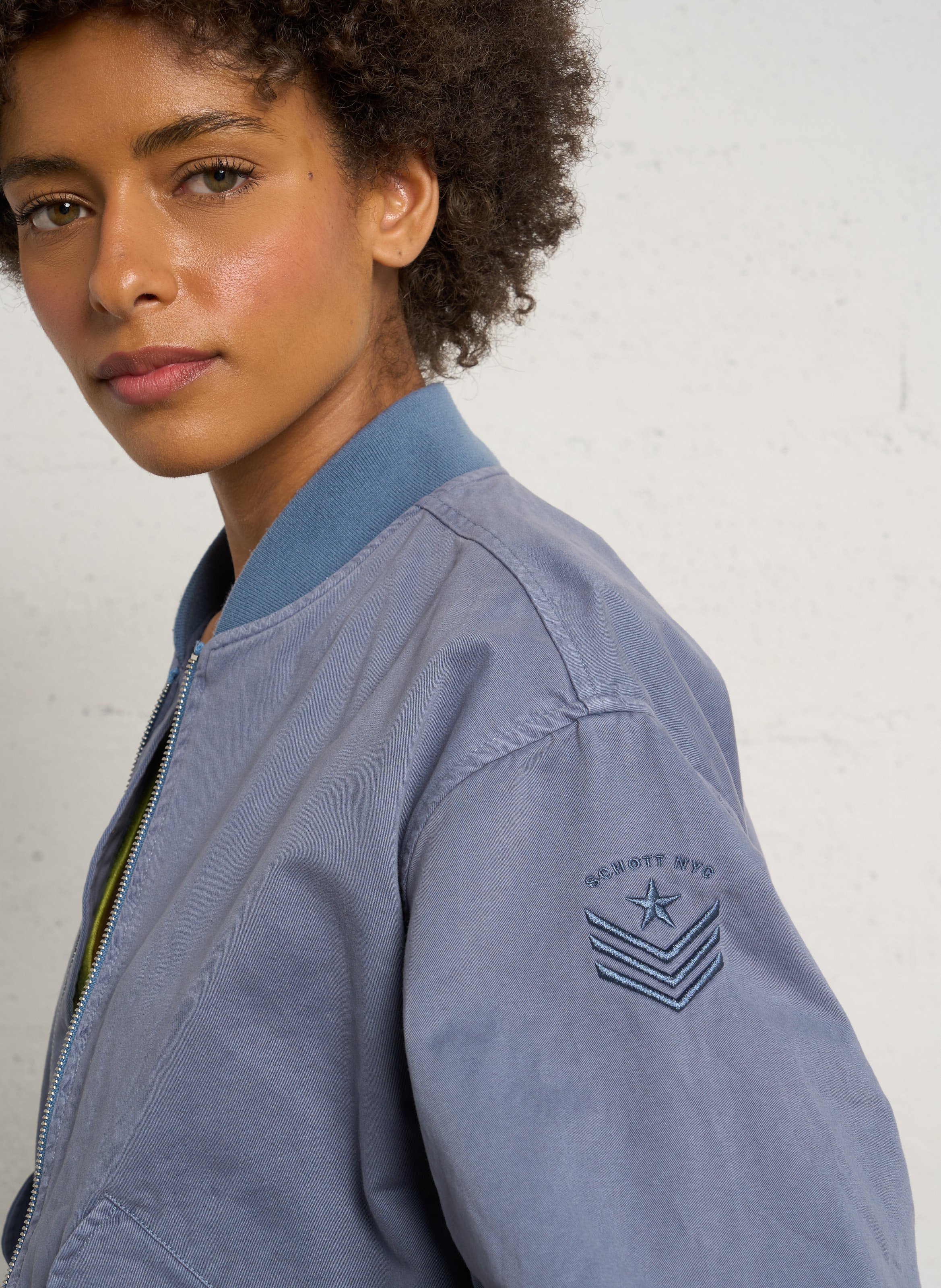 Oversized cotton teddy collar jacket SCHOTT Blue