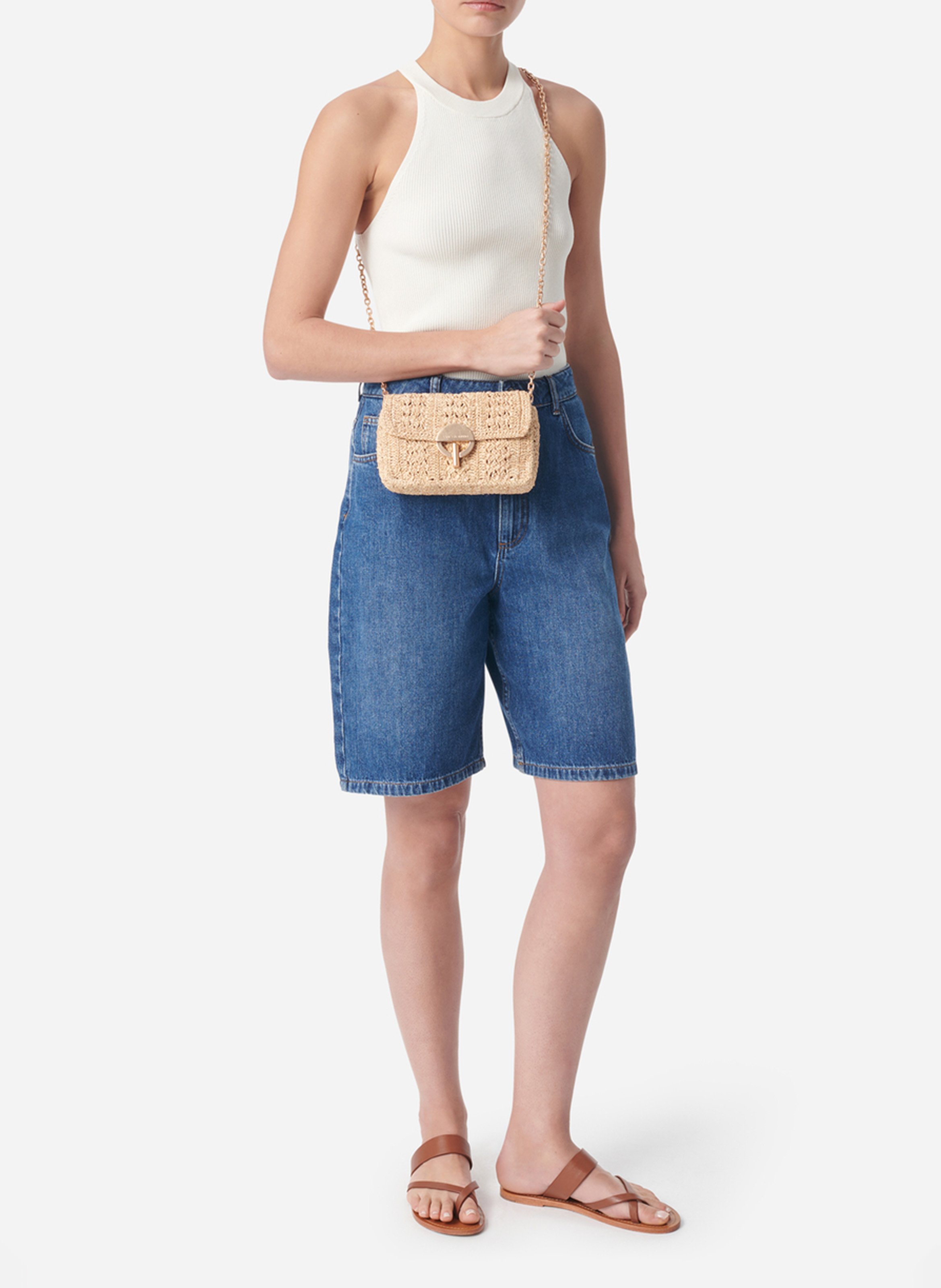 Umhängetasche aus Bast mit Umschlag VANESSA BRUNO Beige