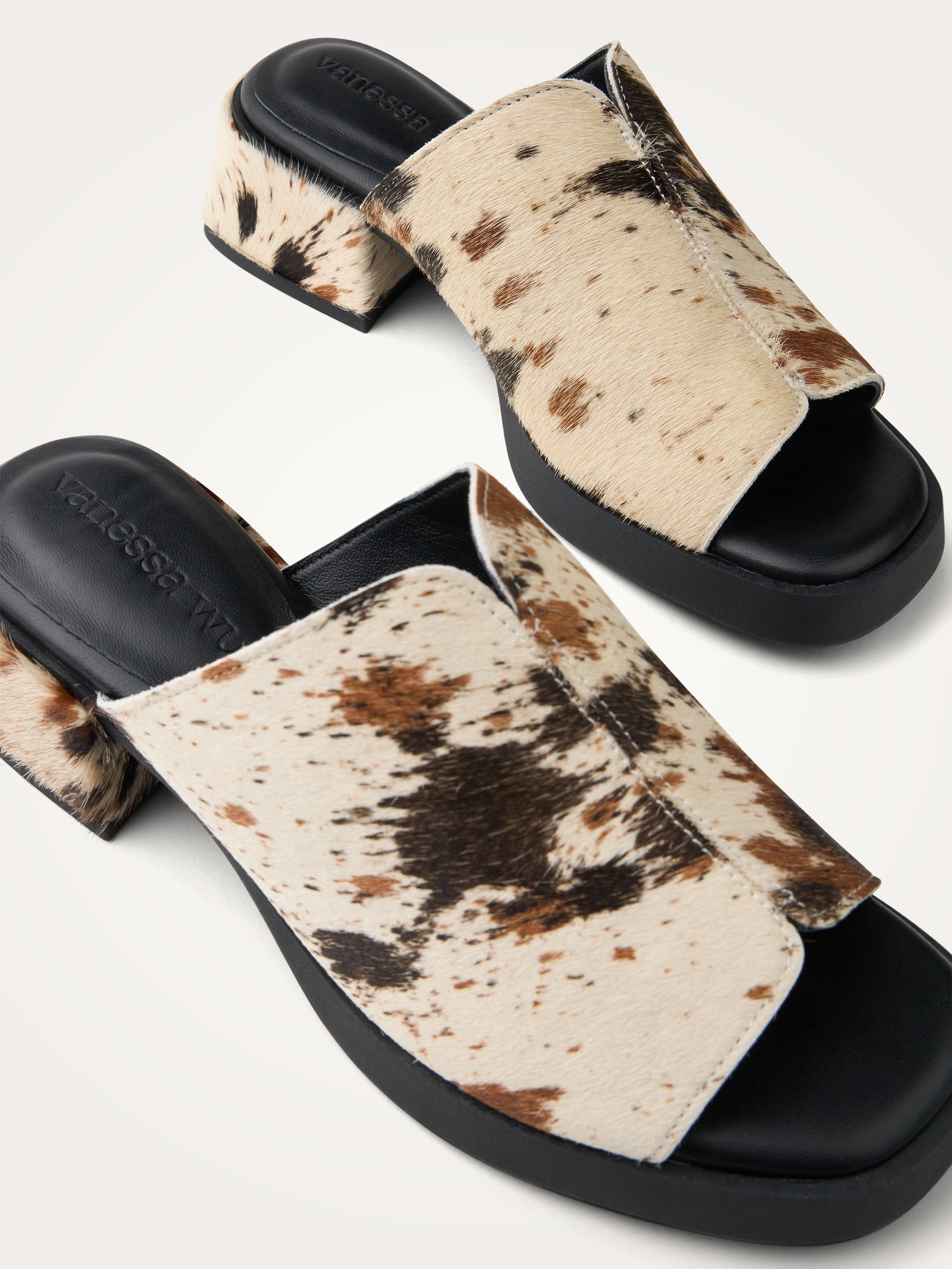 Cow print pony hair effect mules with heel VANESSA WU Multicolored