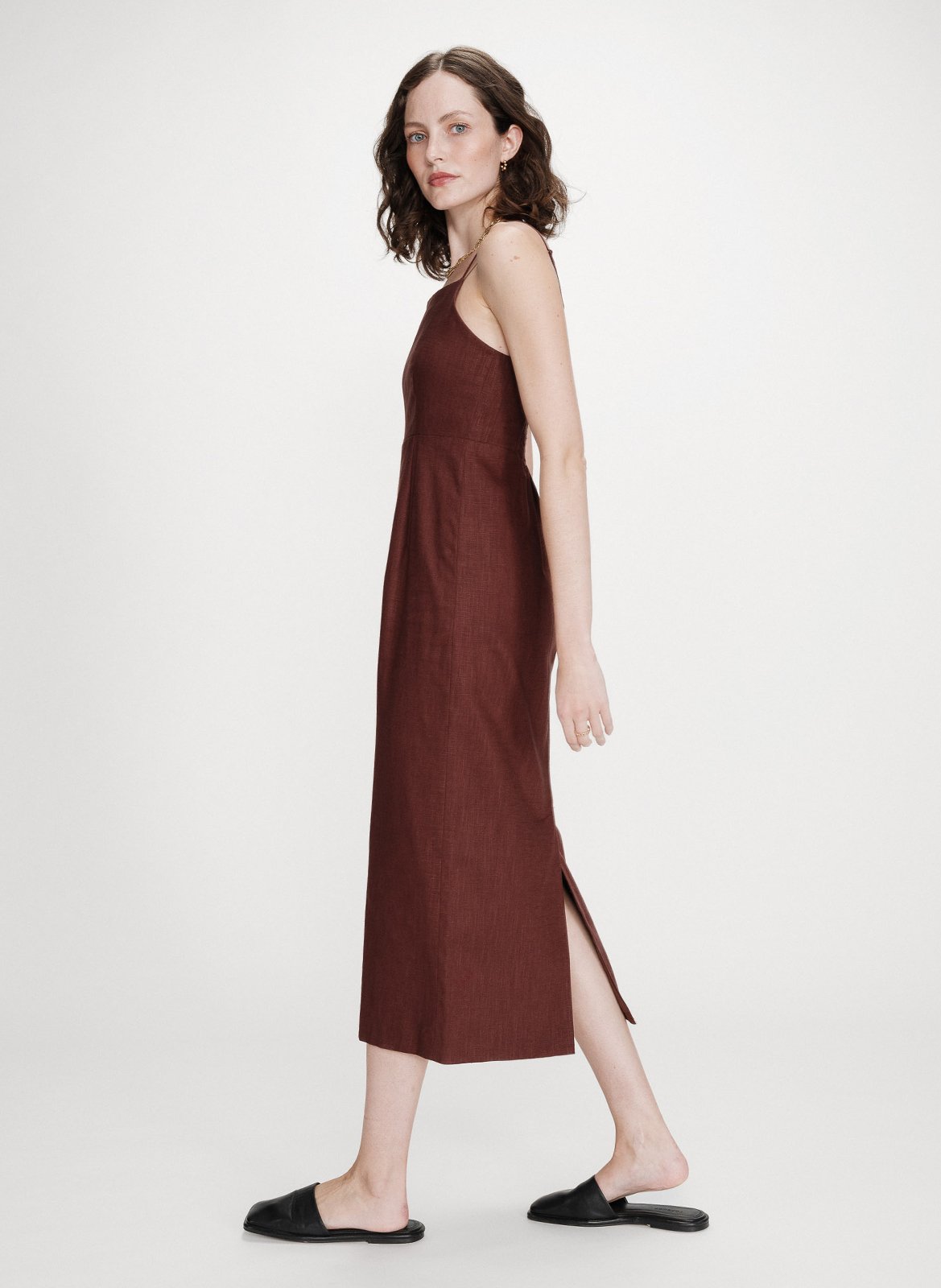 Solid color straight midi linen blend dress GRACE ET MILA