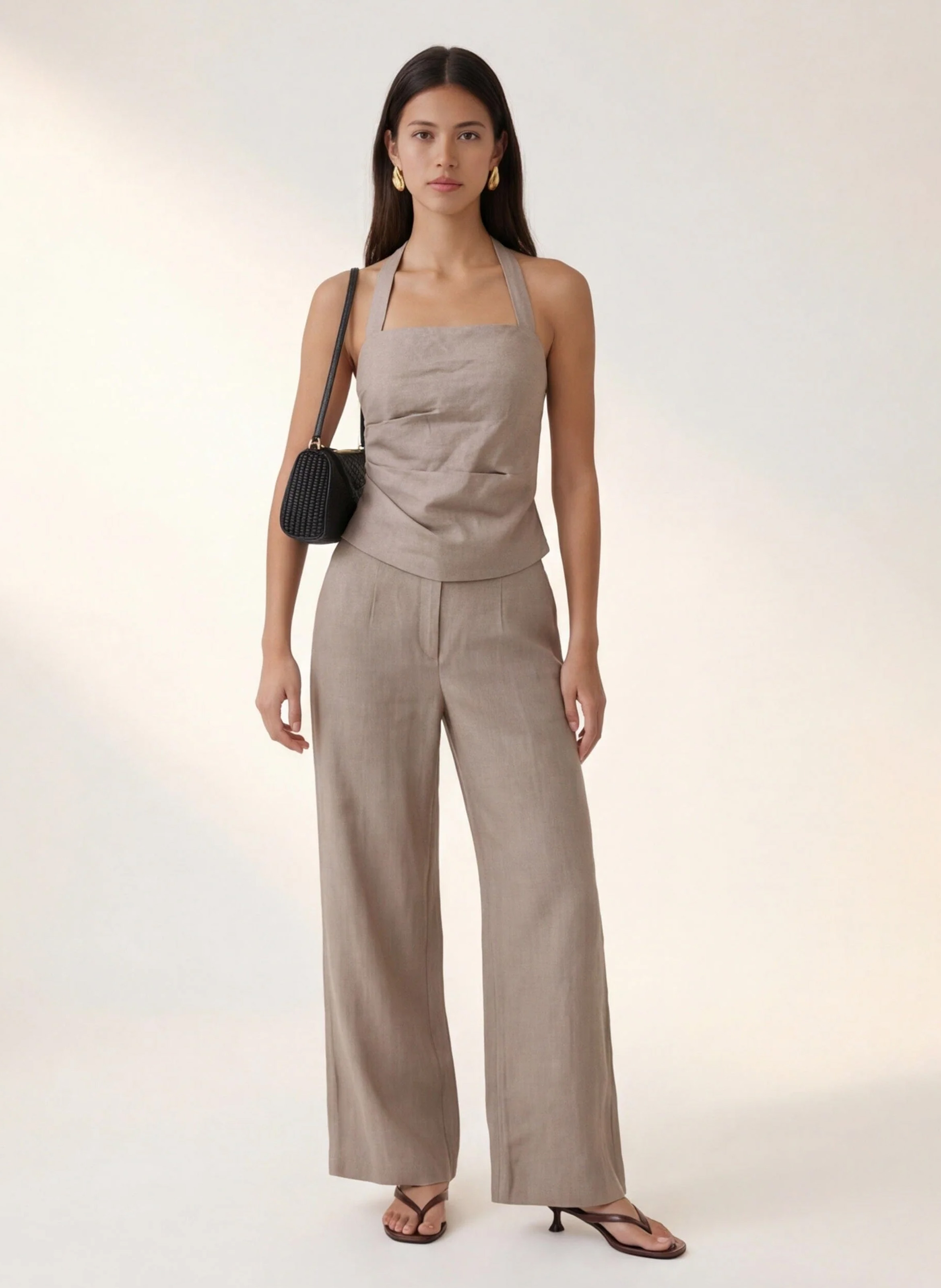 Straight linen trousers KOOKAI Brown