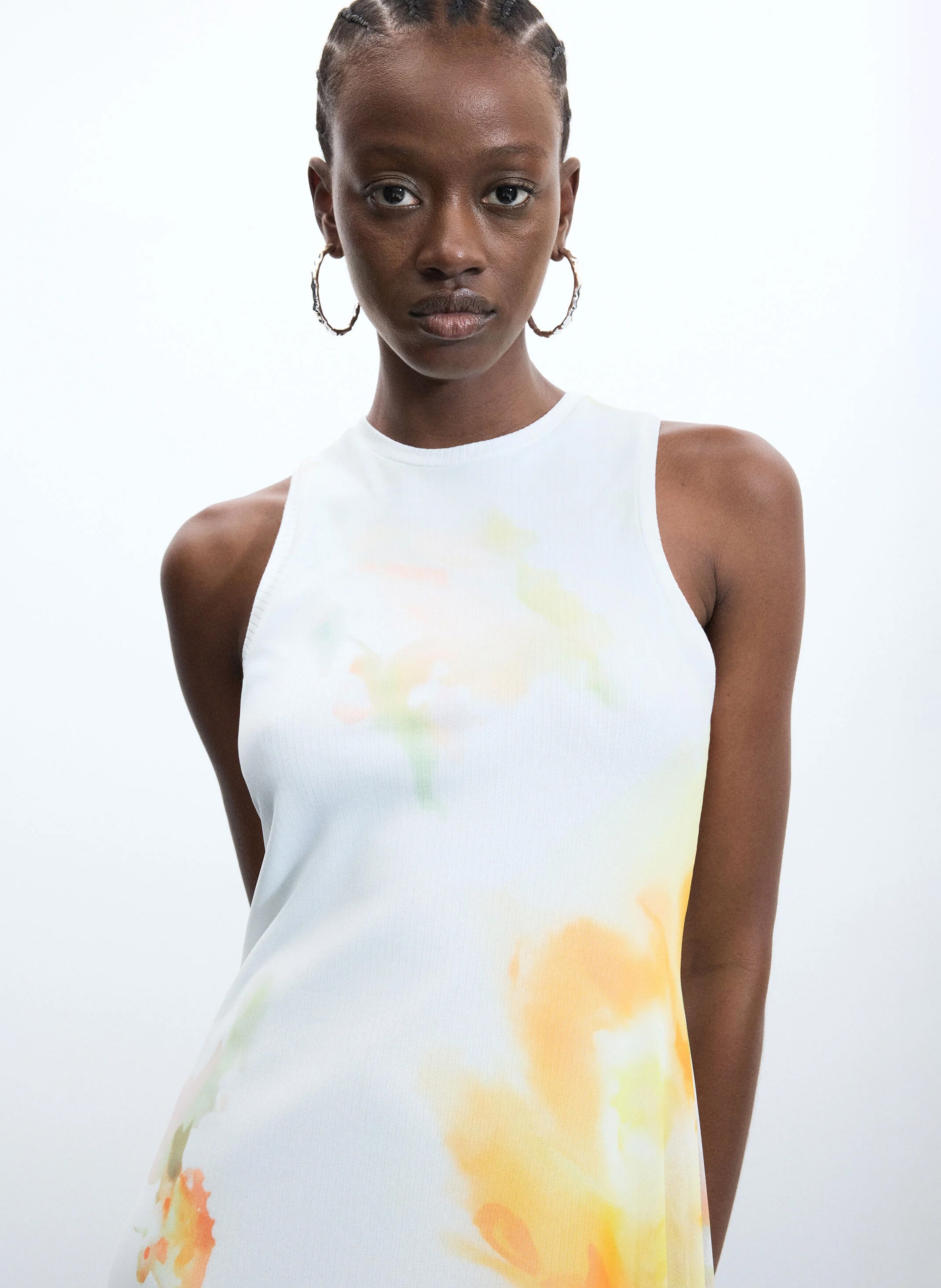 Robe courte col rond imprimée DESIGUAL Blanc