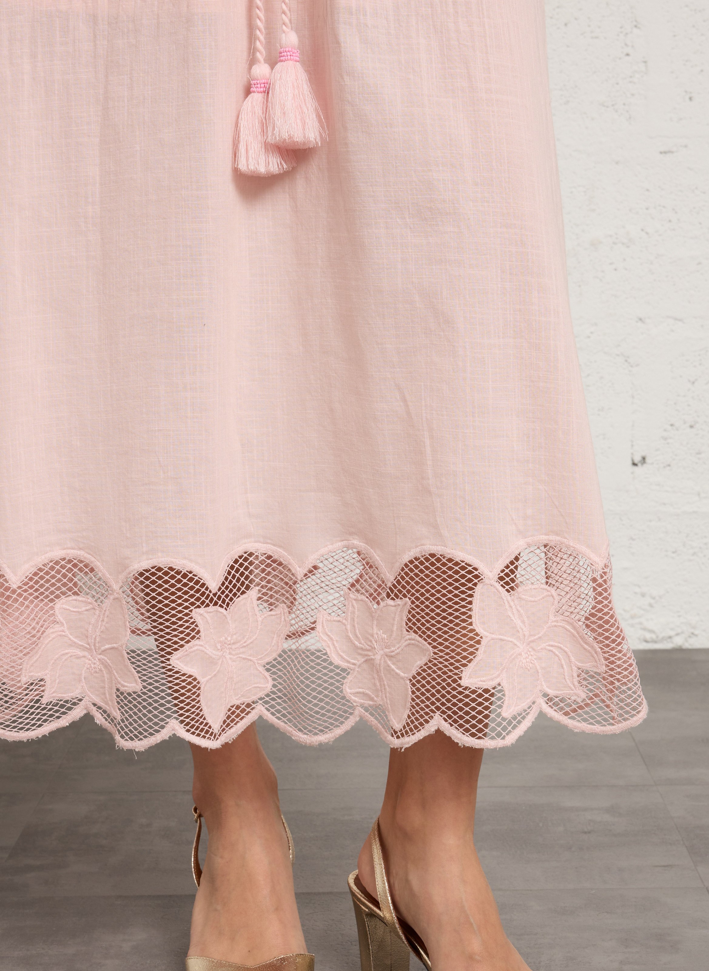 Robe longue col rond en coton BERENICE Rose