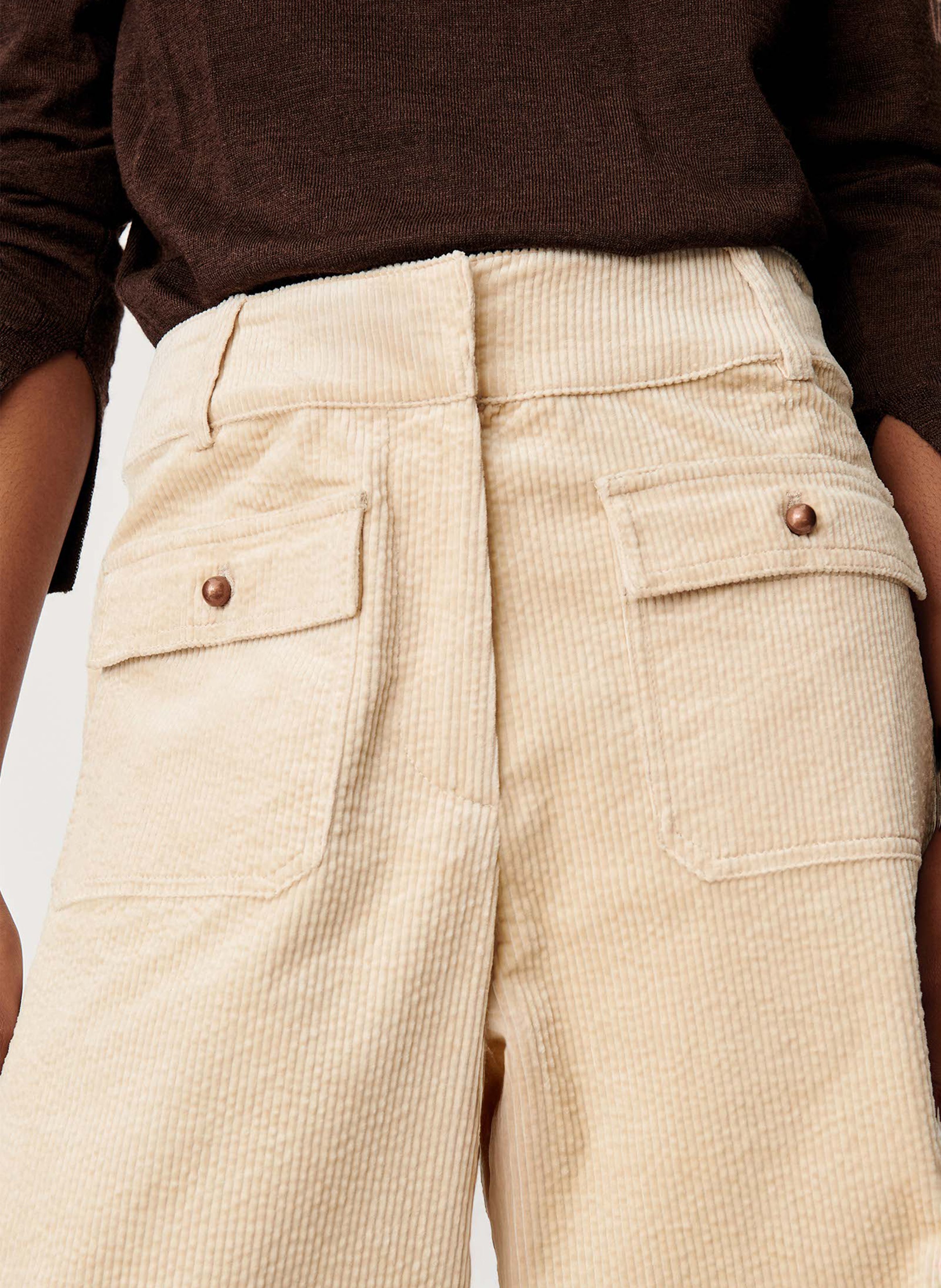 Pantalon évasé en velours côtelé SESSUN Beige
