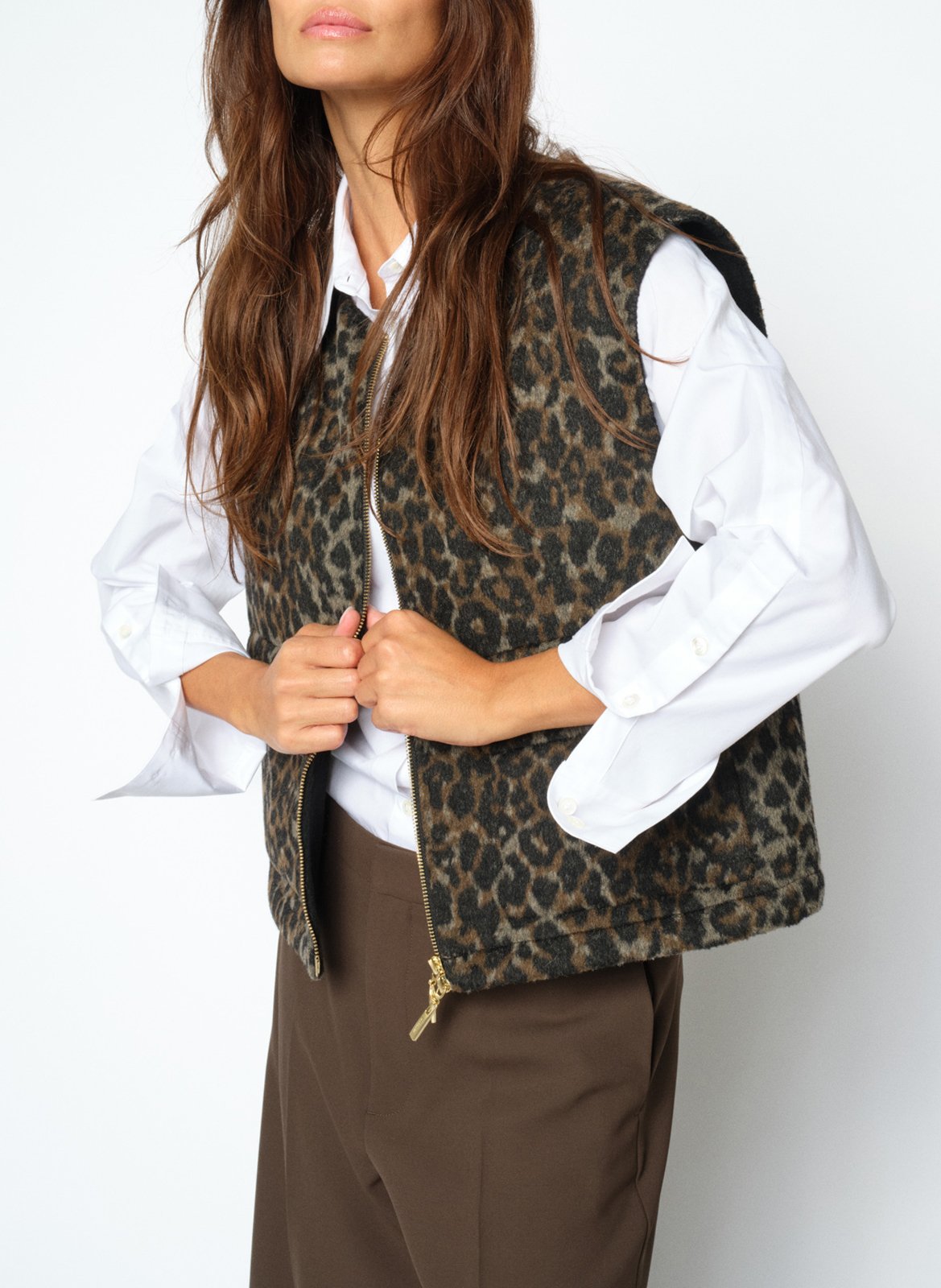 Veste sans manches léopard en laine mélangée MOS MOSH Noir