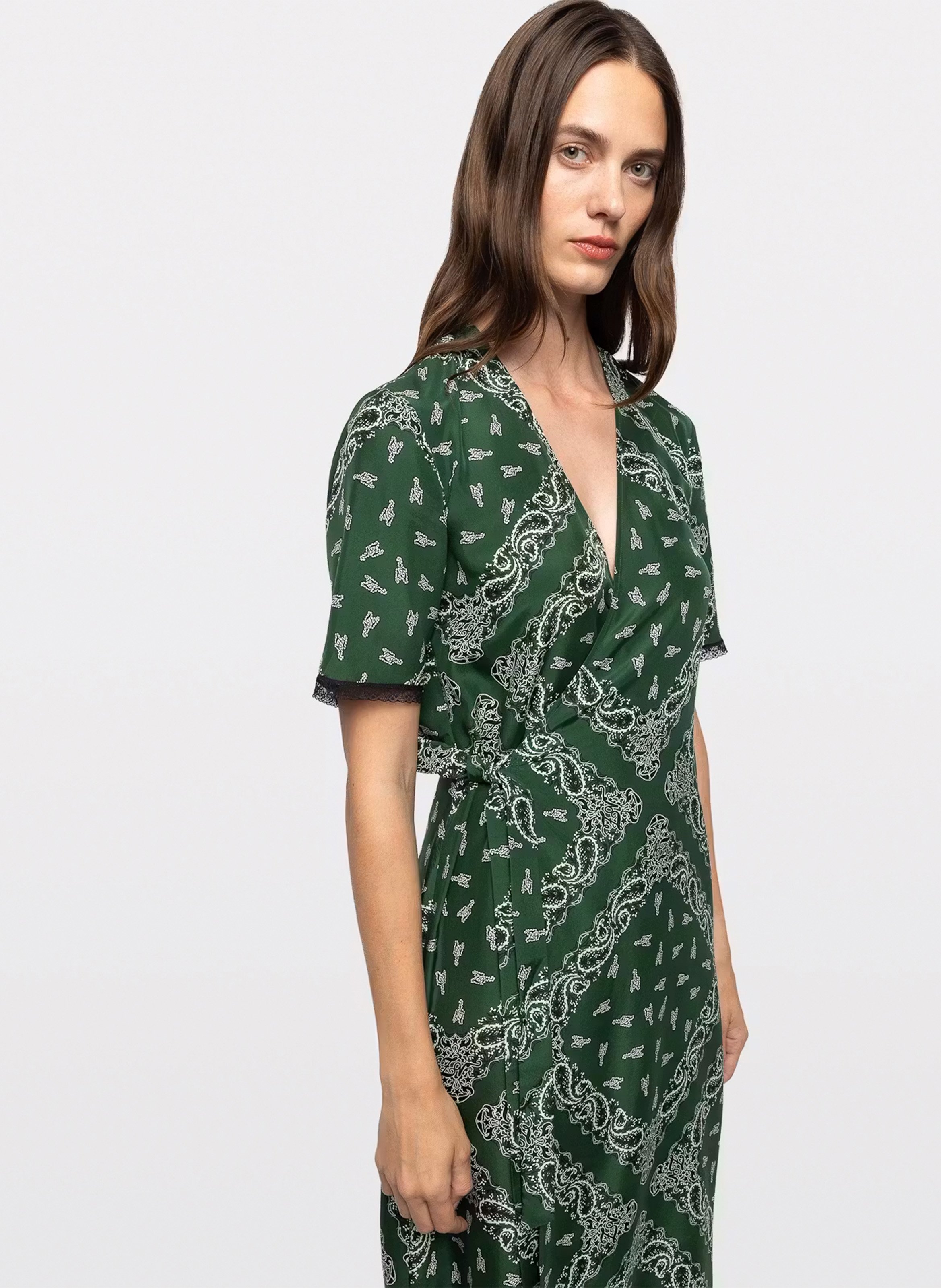 Long V-neck evening dress with print ZADIG&VOLTAIRE Green