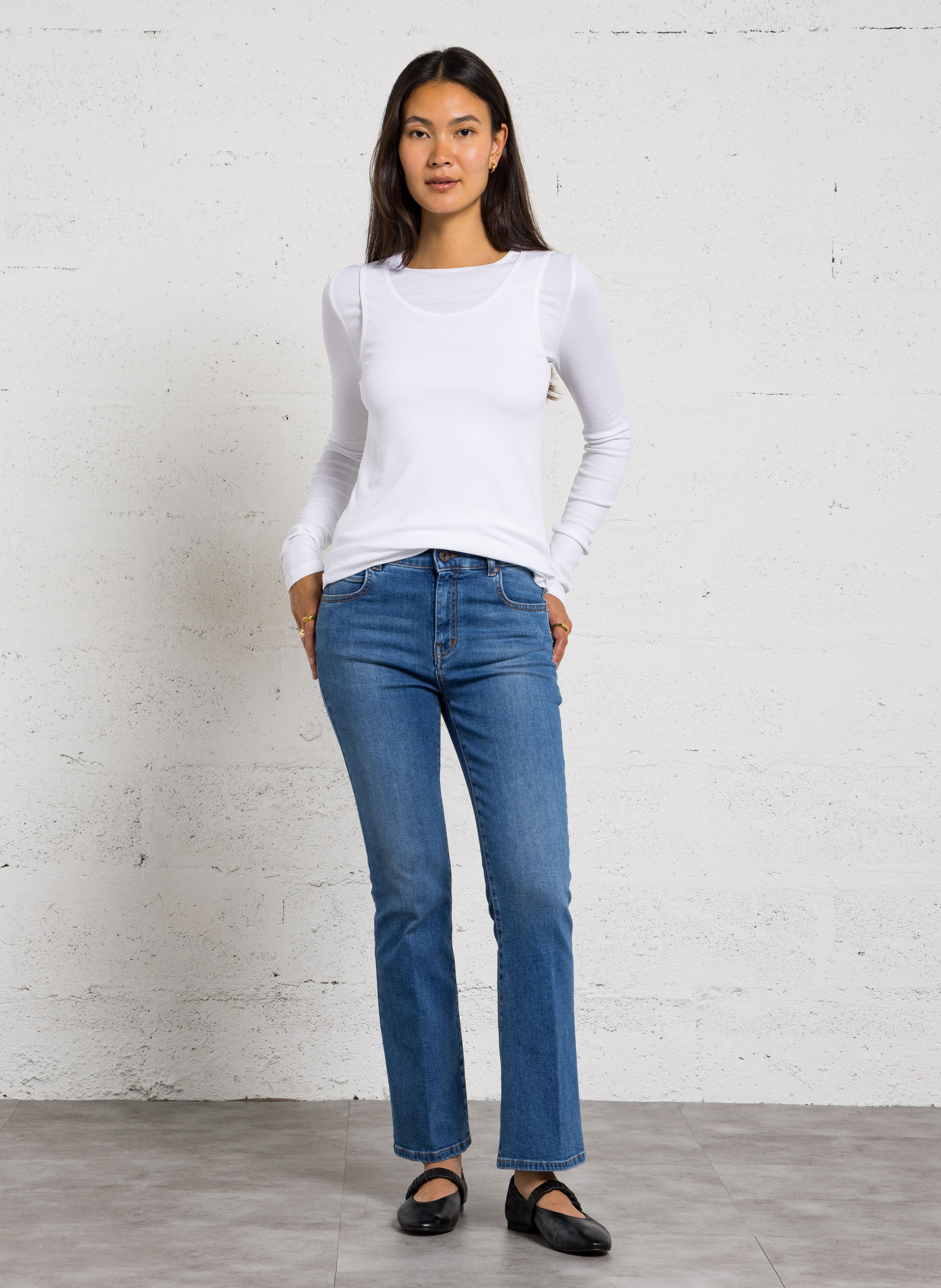 Recht T-shirt met ronde h MAJESTIC FILATURES Wit