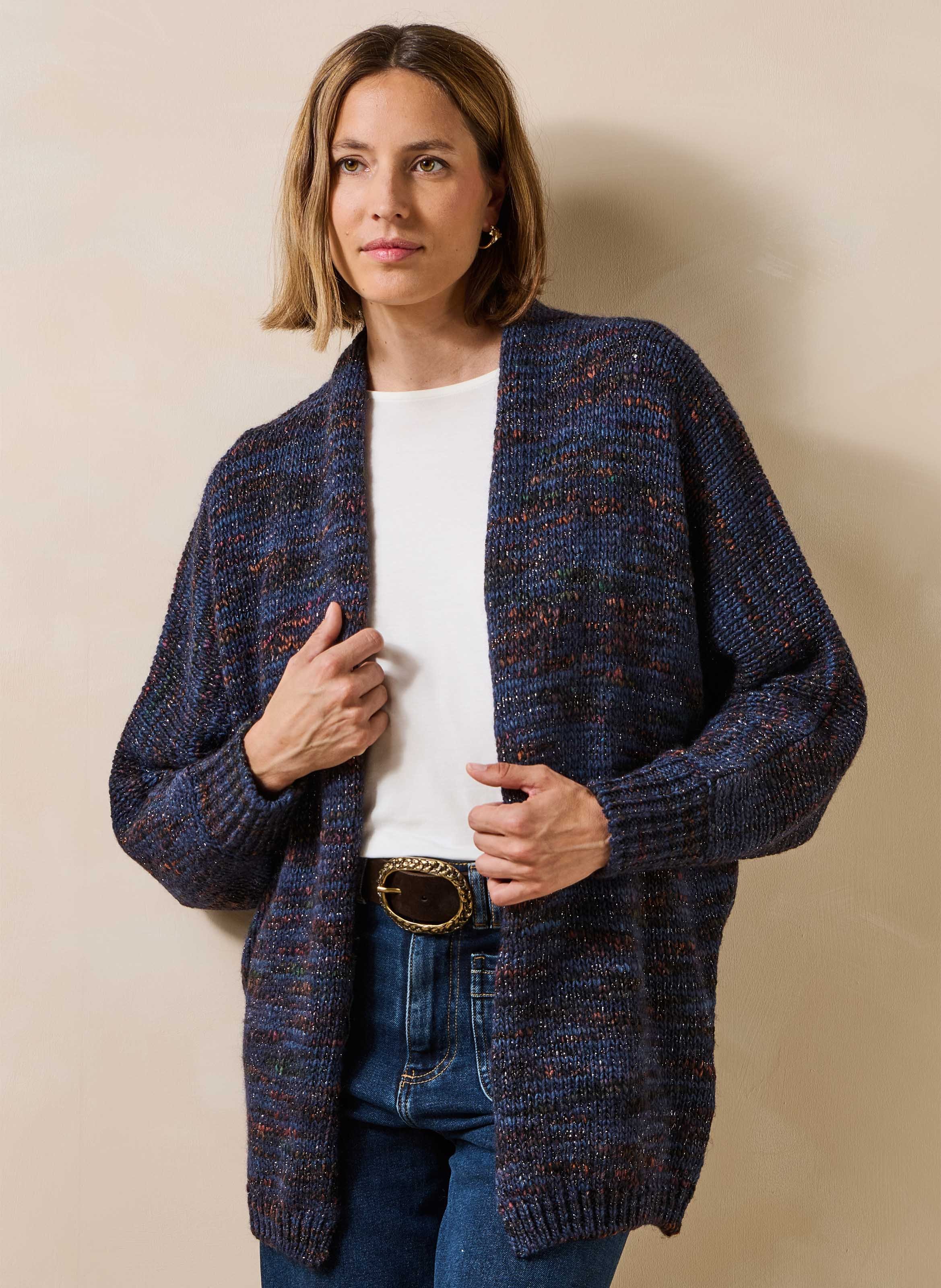 Halflange gebreide vest in veelkleurig design LA FEE MARABOUTEE Blauw