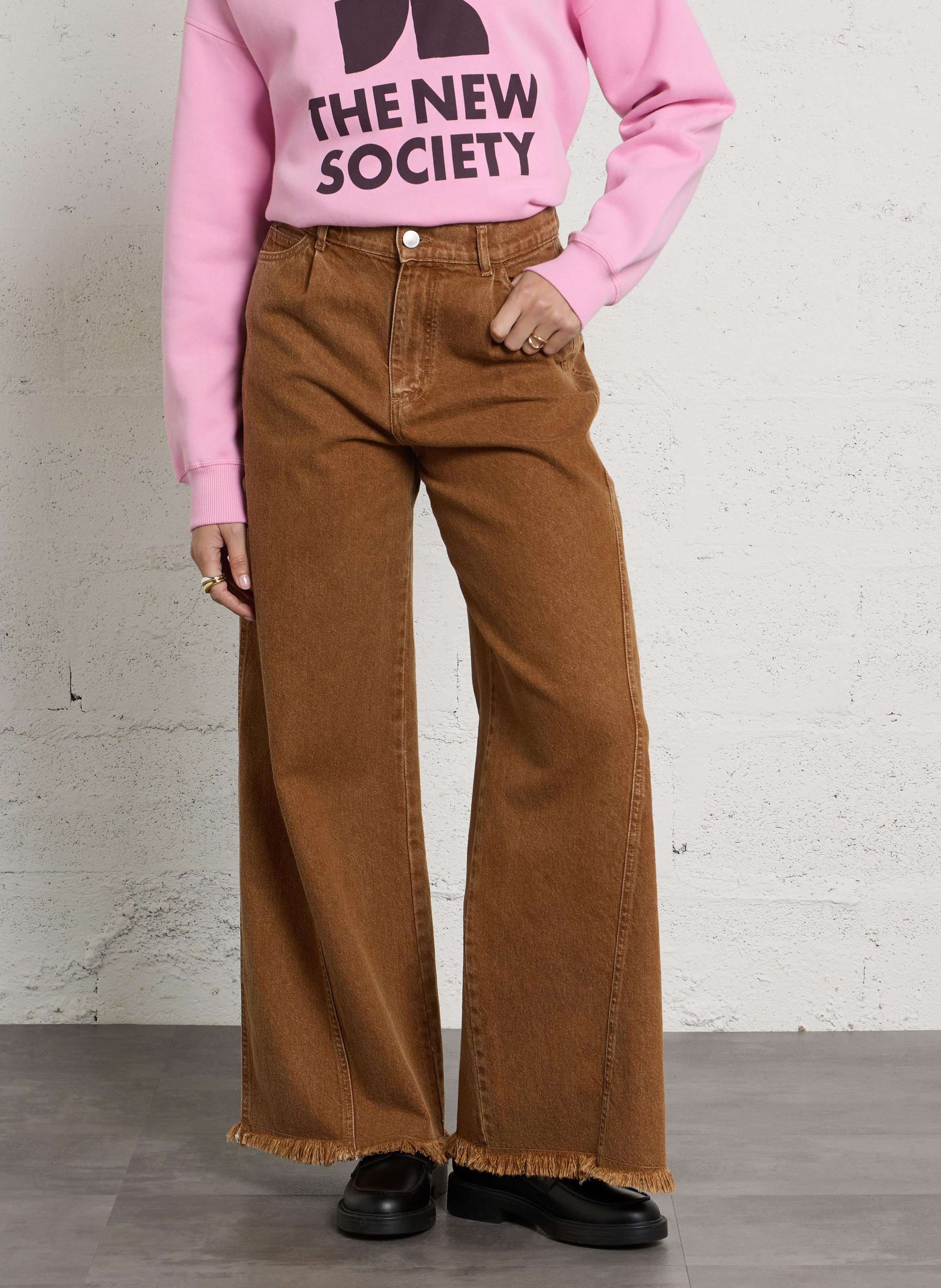 Wide-leg cotton-blend jeans THE NEW SOCIETY Brown
