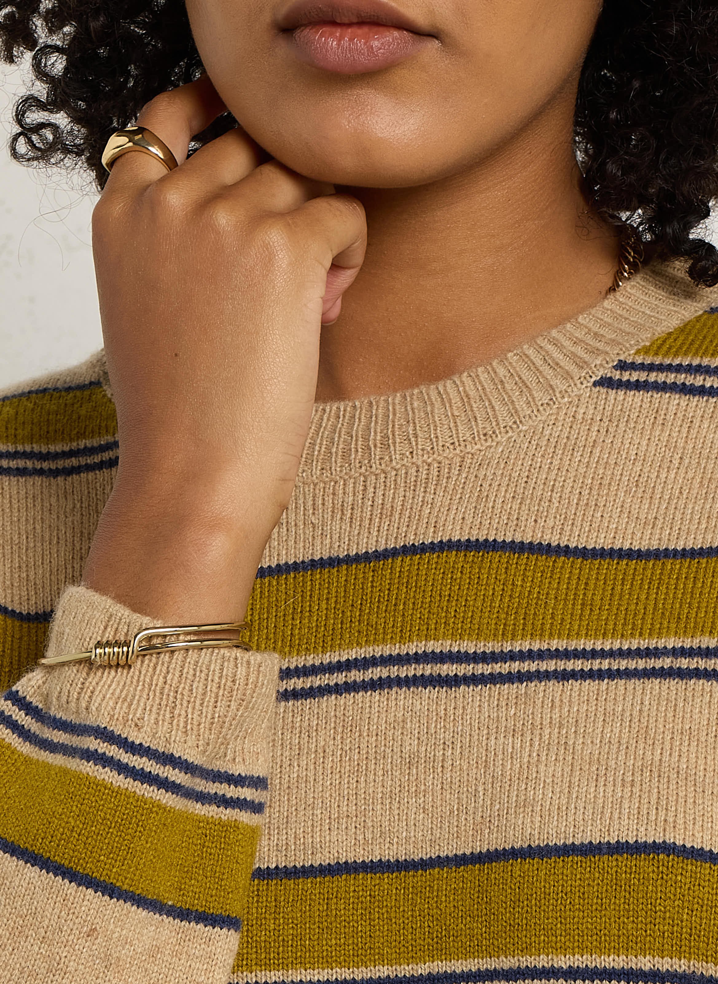 Oversize Rundhalsausschnitt-Pullover aus gestreifter Wollmischung NICE THINGS Beige