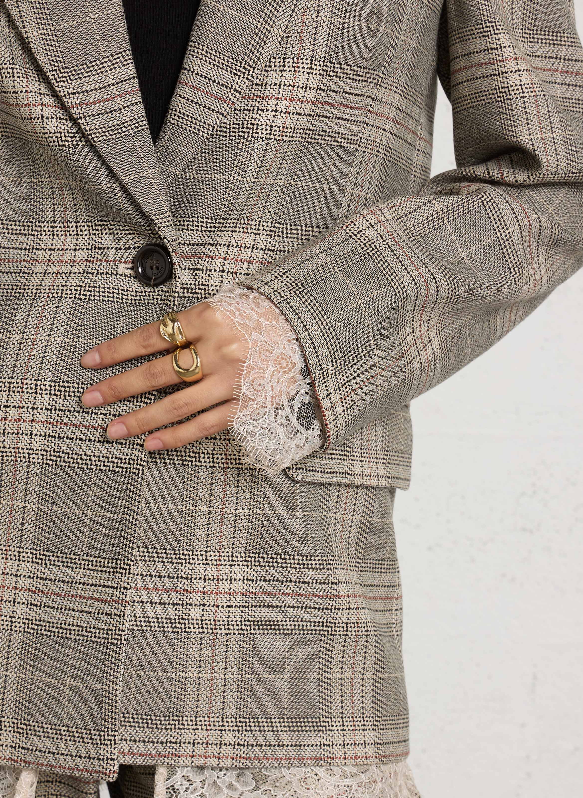 Straight checked blazer with lace LIU JO Grey