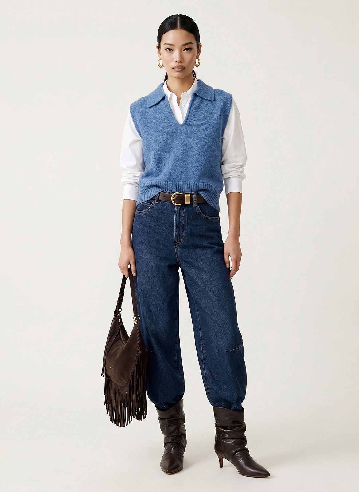 Plain V-neck sleeveless sweater KOOKAI Blue
