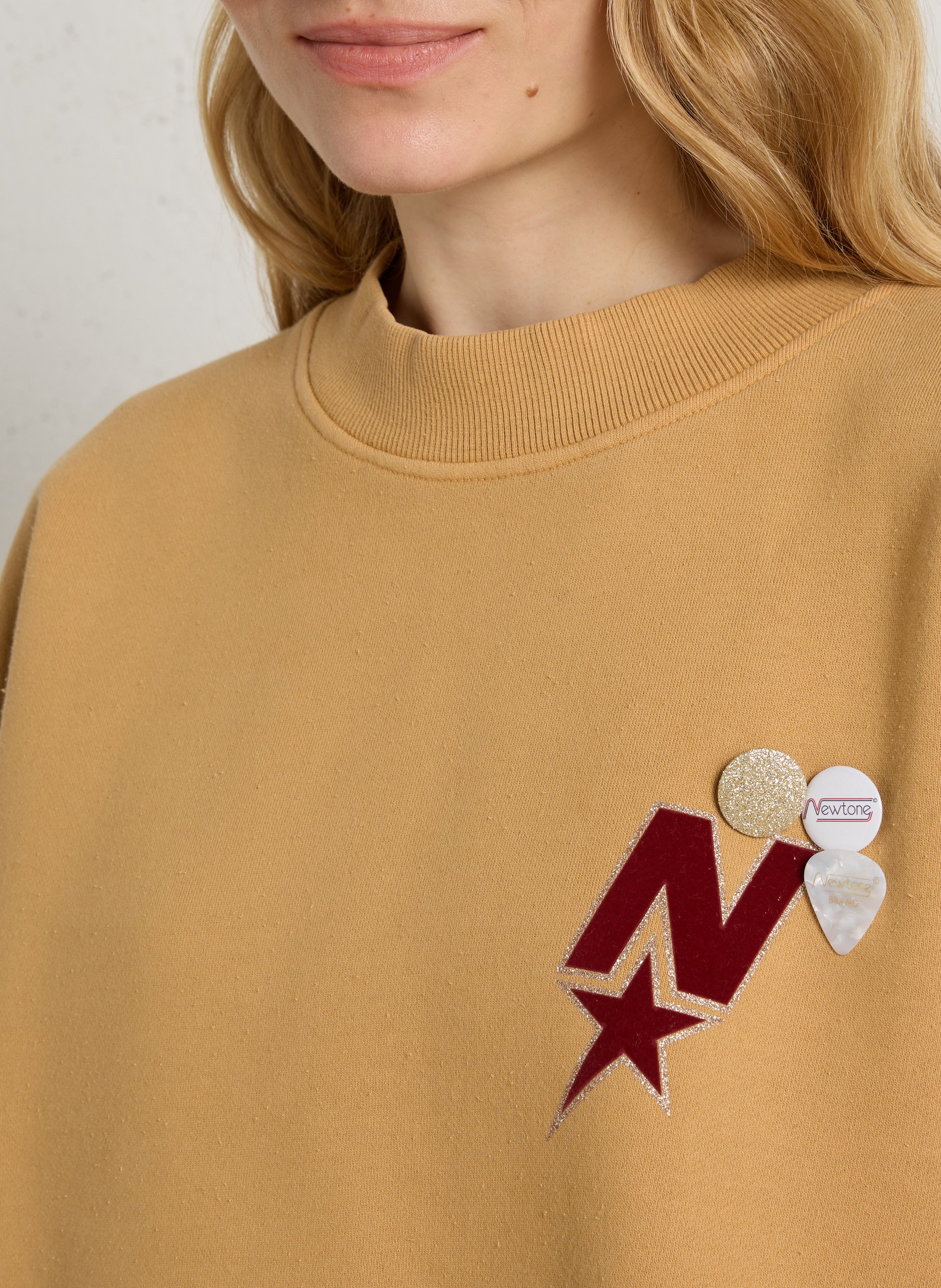 Sweat ample col rond sérigraphié en coton NEWTONE Marron