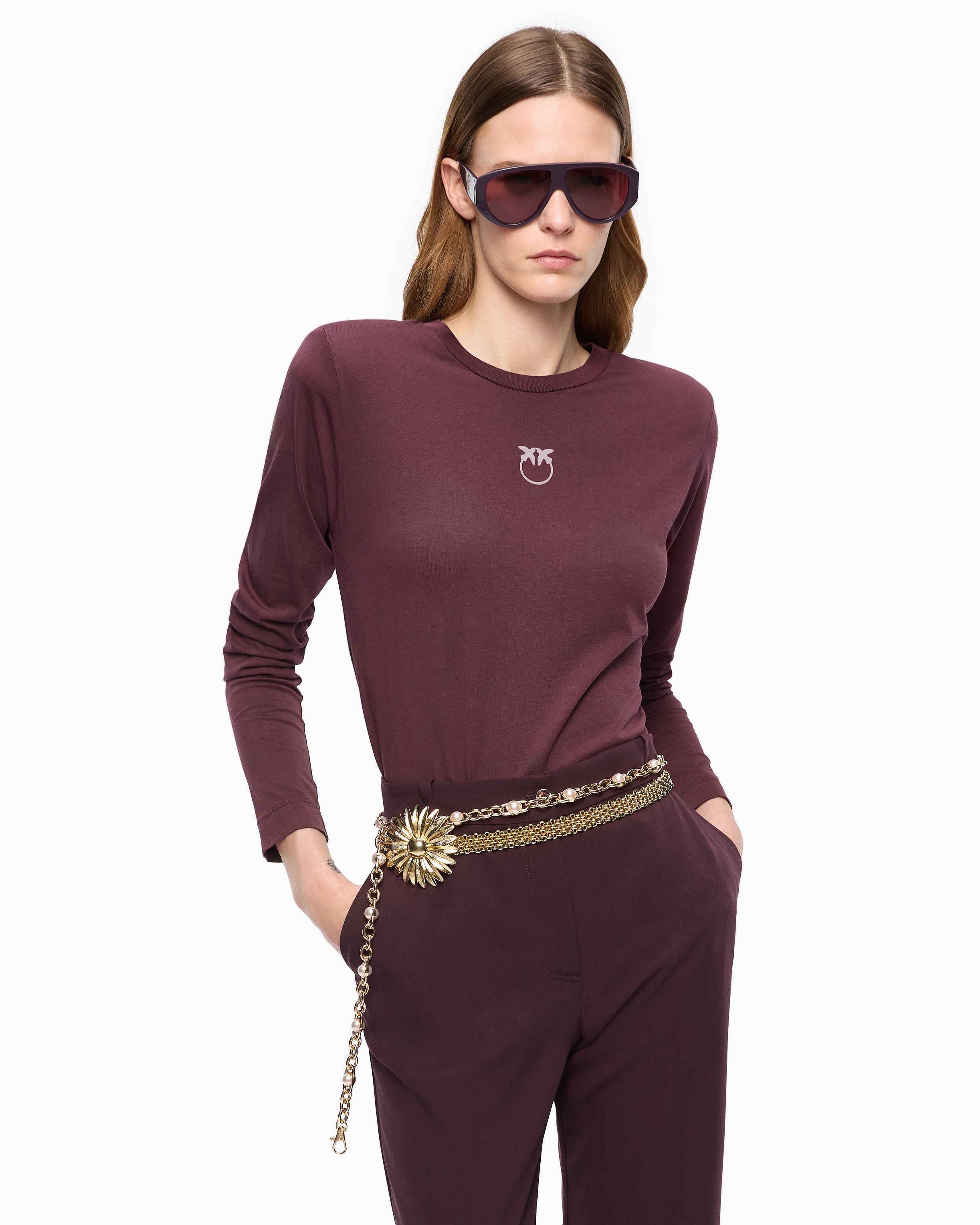 T-shirt with love birds logo PINKO Red