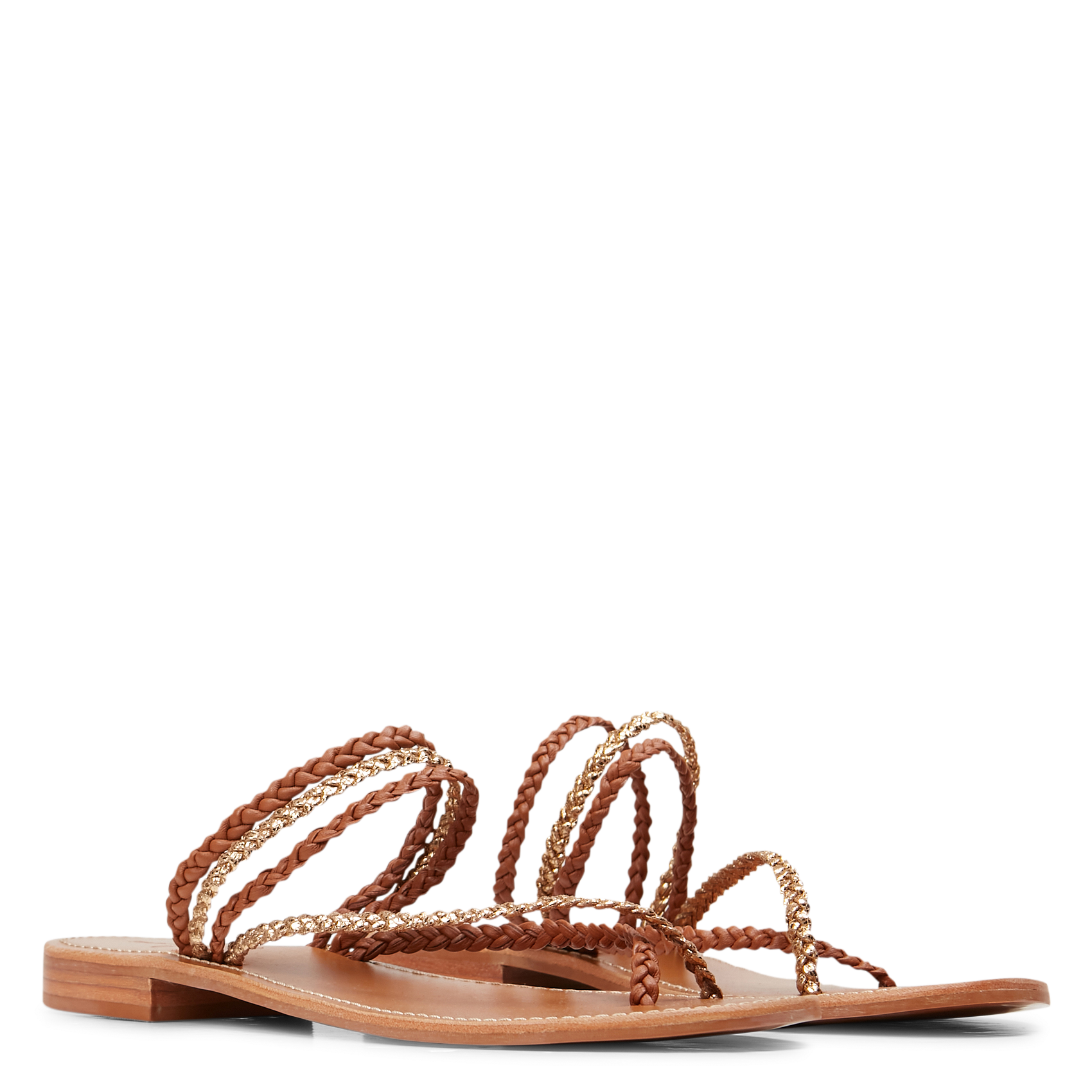 Flat leather sandals COULEUR POURPRE Brown