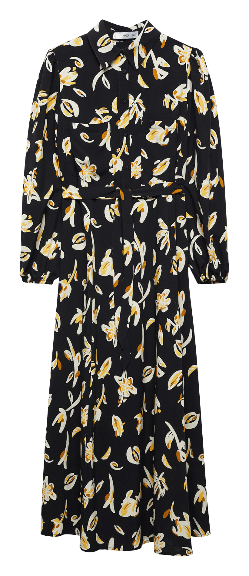 Printed midi dress with classic collar BlackMANGO