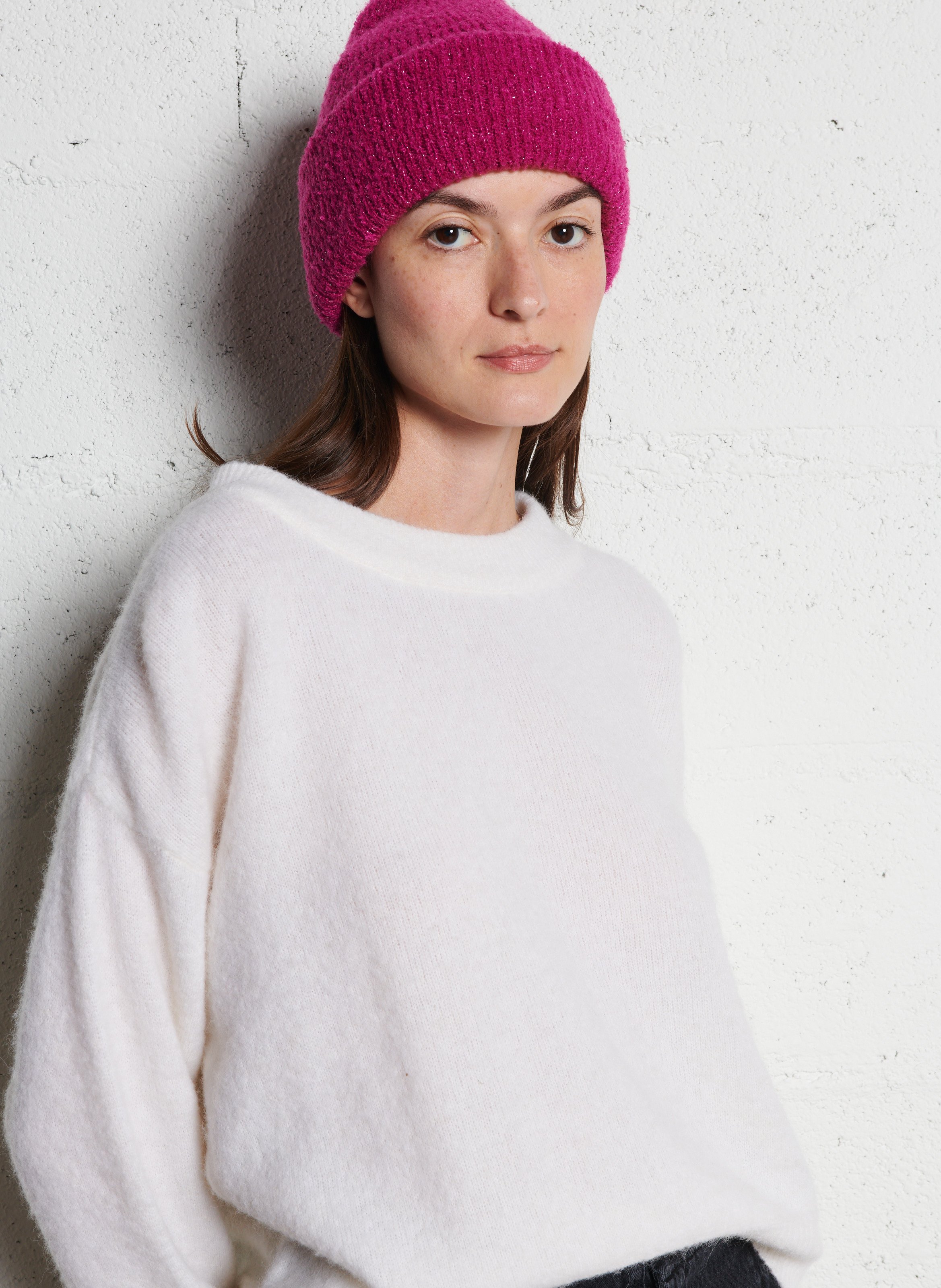 Weiter Rundhalspullover aus Wollmix AMERICAN VINTAGE Weiss