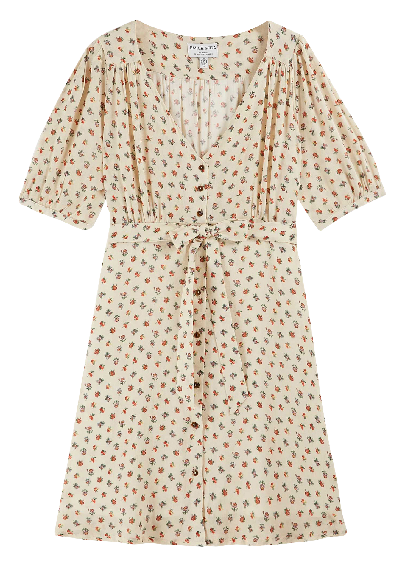 Robe courte cintrée col V EMILE ET IDA Beige