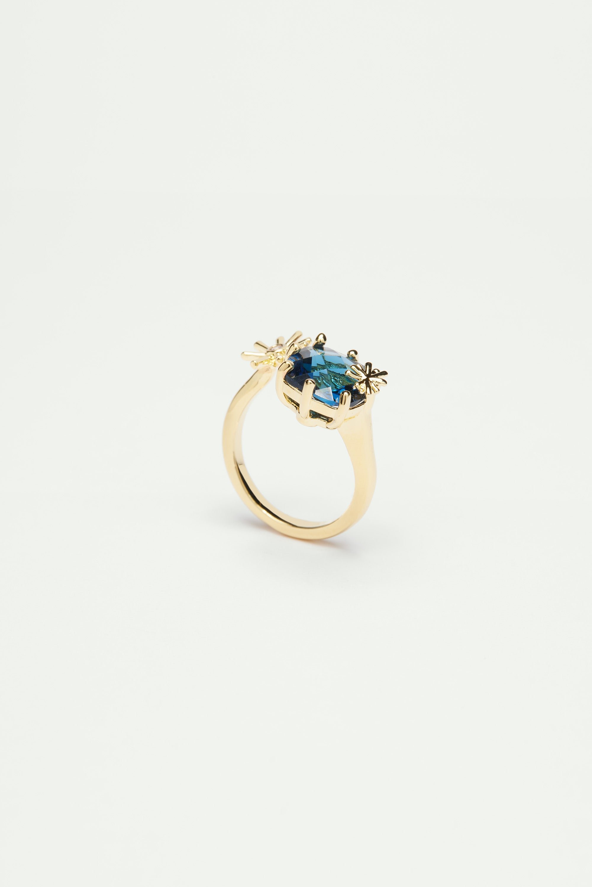 Adjustable ring with gold stars and square stone LES NEREIDES Blue