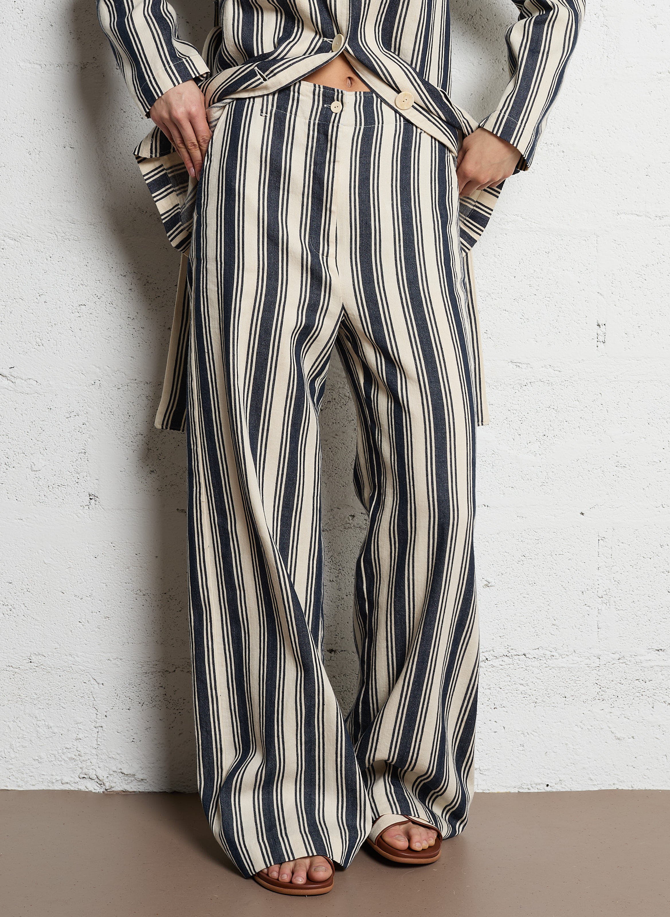 High-waisted cotton-blend flared pants DIEGA White