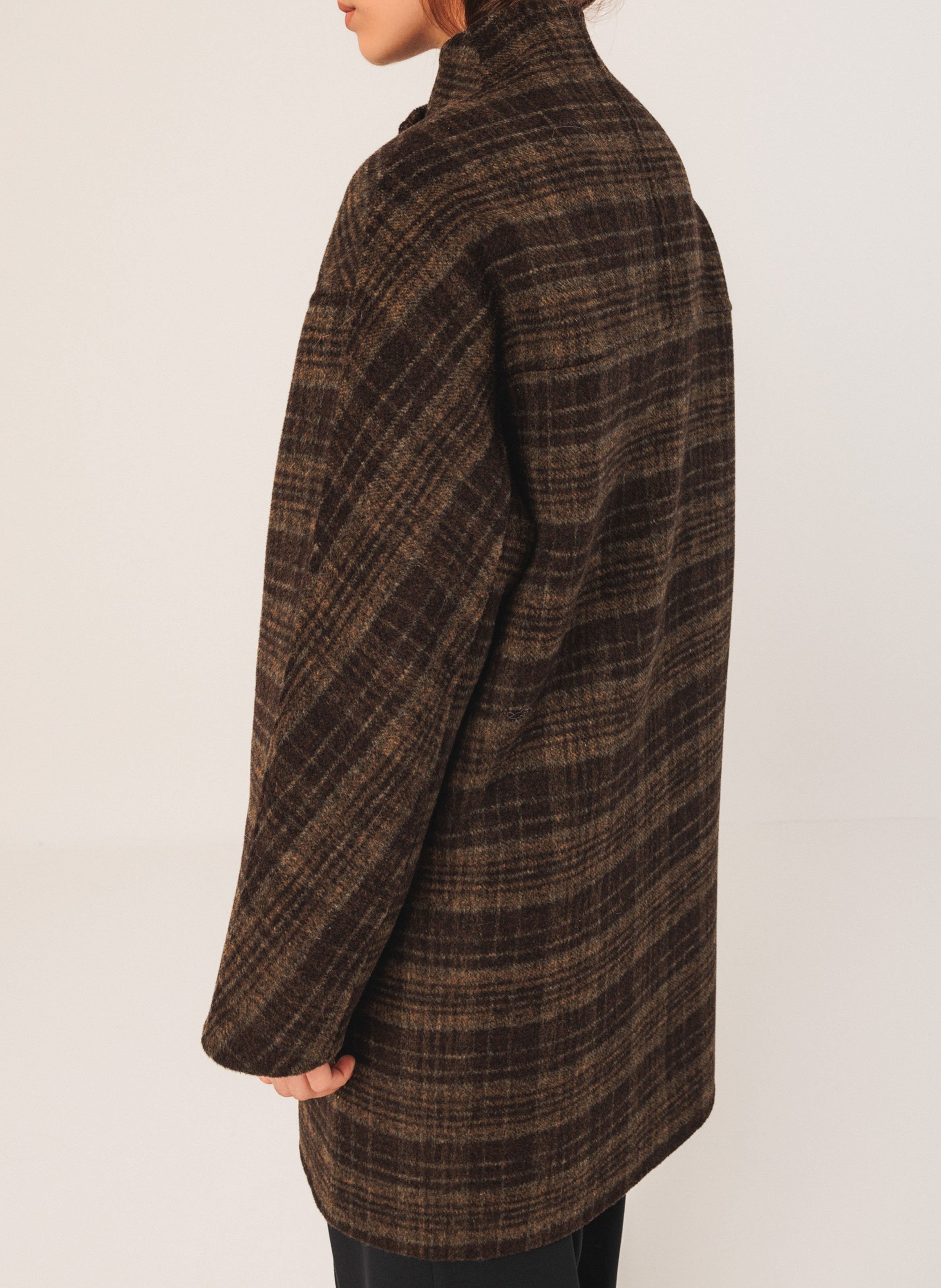 Straight wool-blend coat with high collar INDI & COLD Khaki