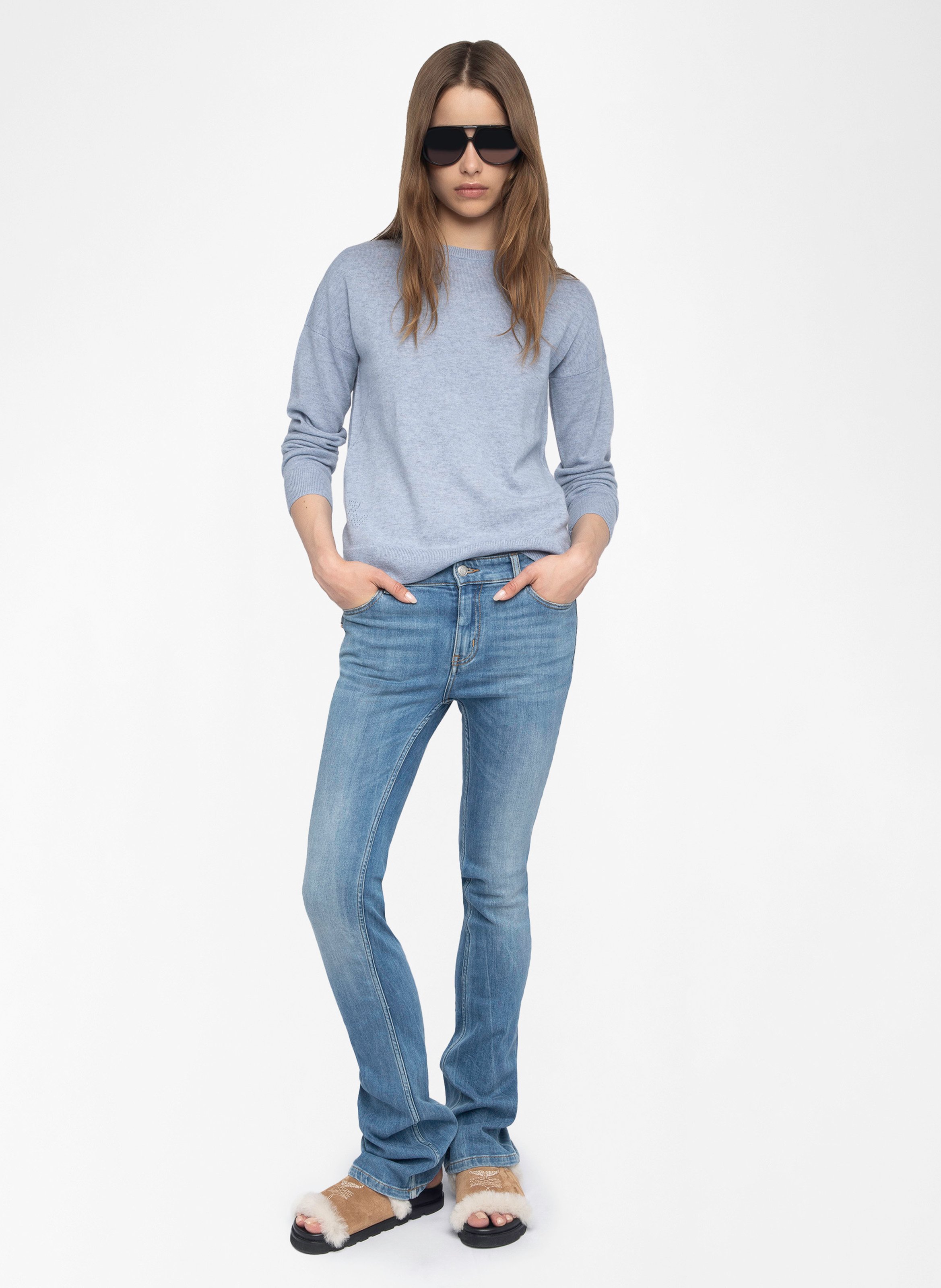 Pull col rond avec patch en cachemire ZADIG&VOLTAIRE Bleu