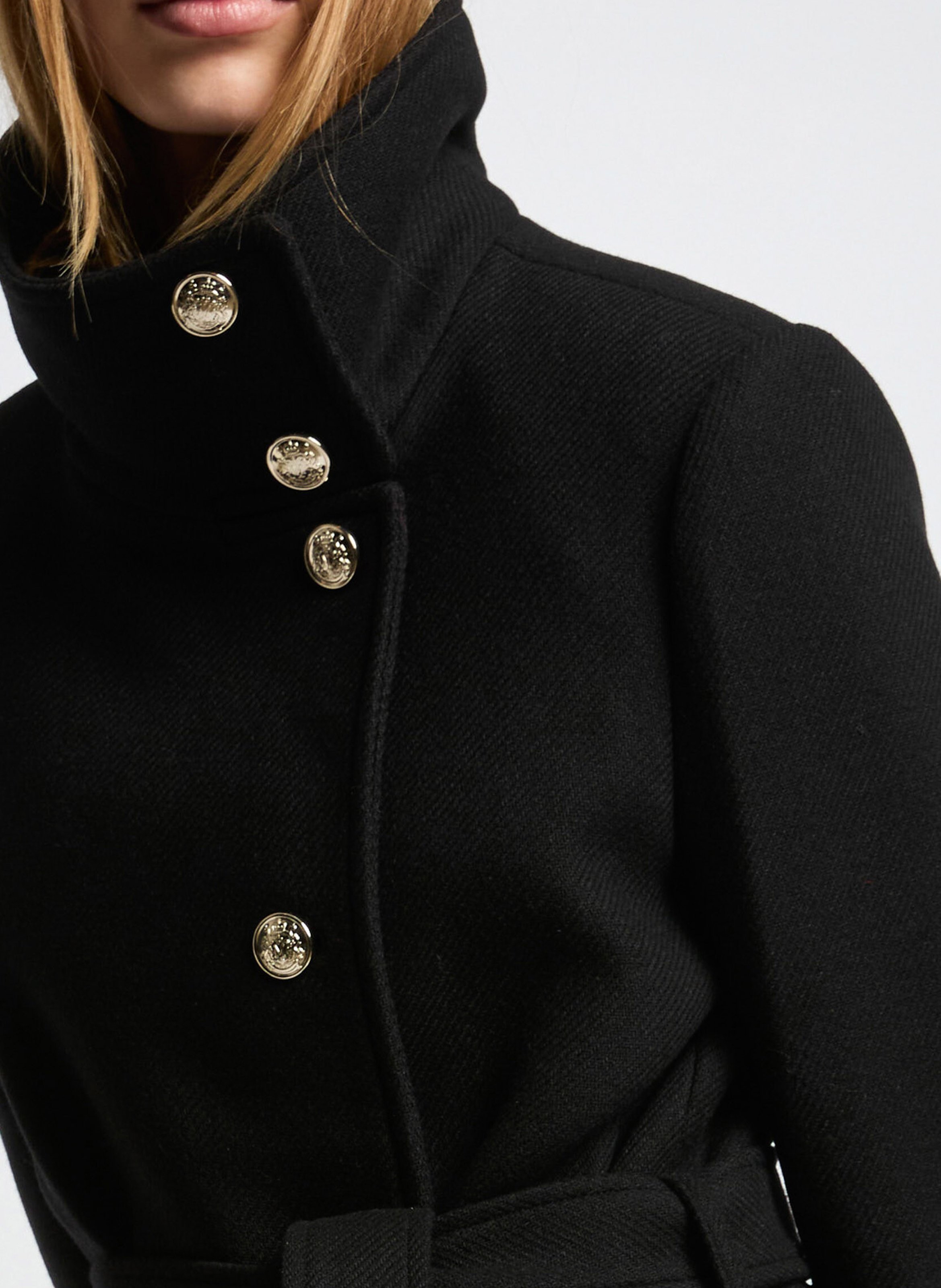 Fitted high-neck coat in mixed recycled wool MORGAN Black