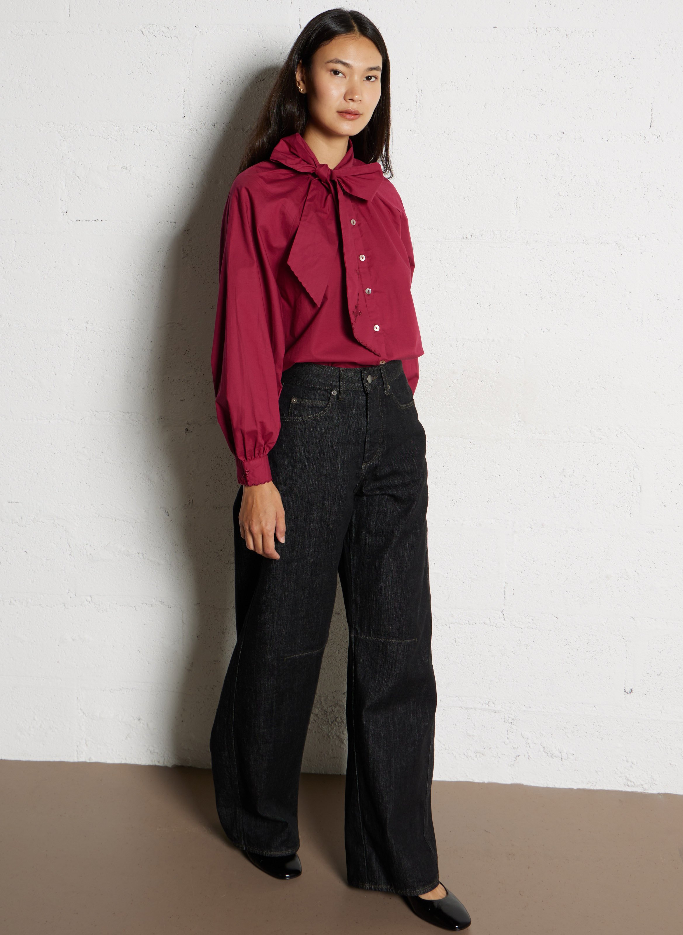 Shirt with lavallière collar in cotton DES PETITS HAUTS Purple