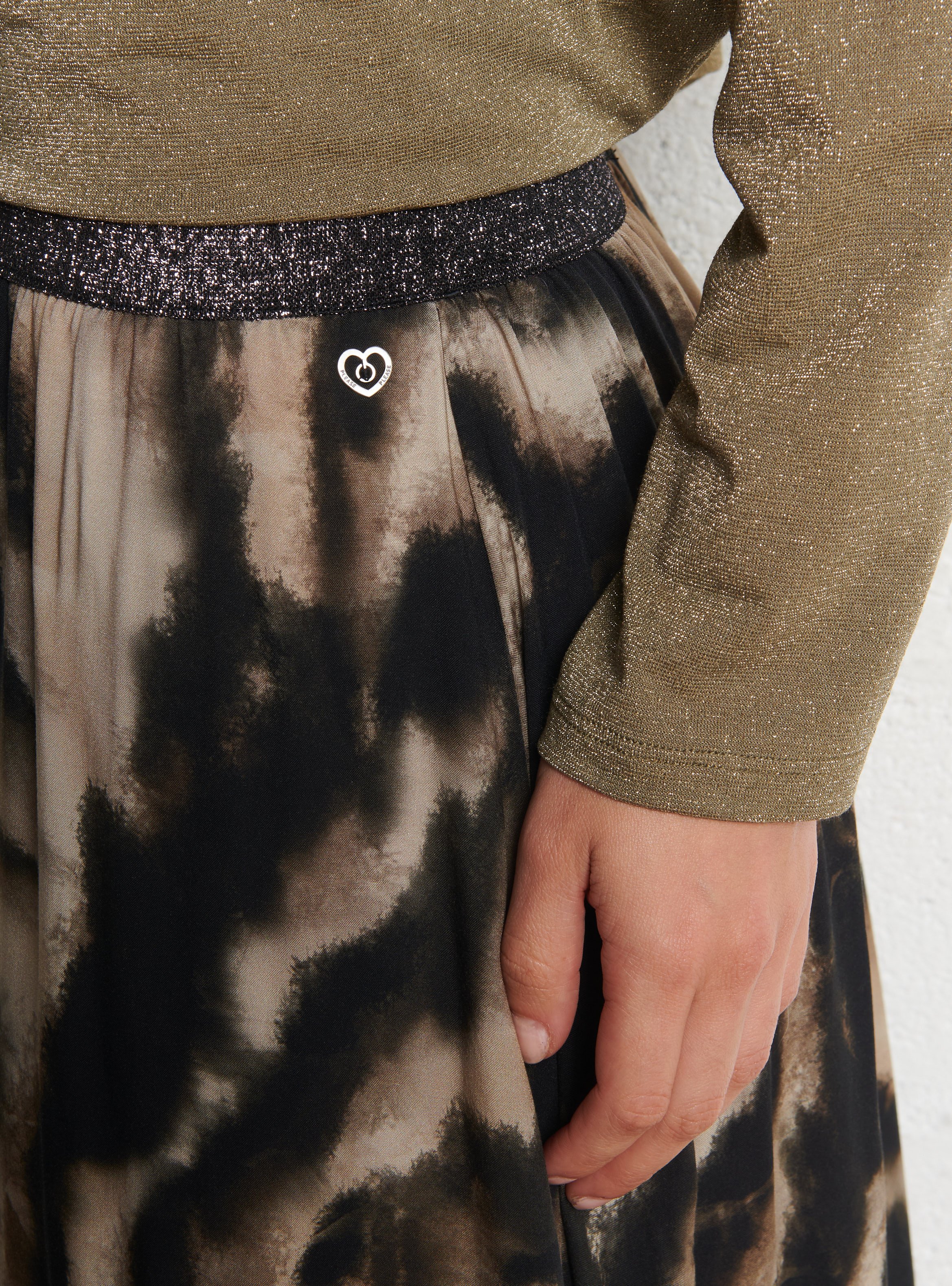 Jupe midi imprimé tigre PLEASE Beige