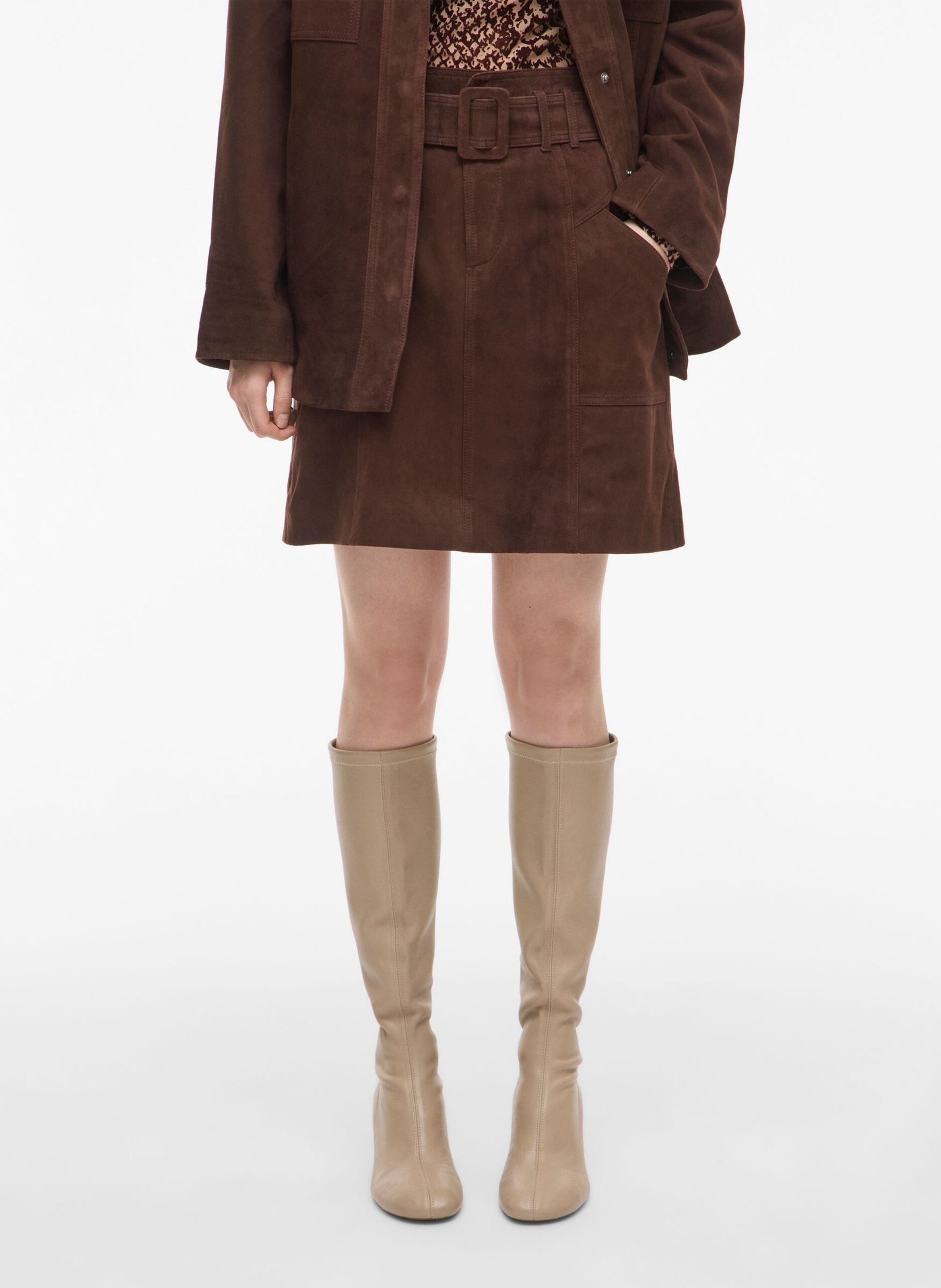 Korte leren rok ROUGE EDIT Bruin