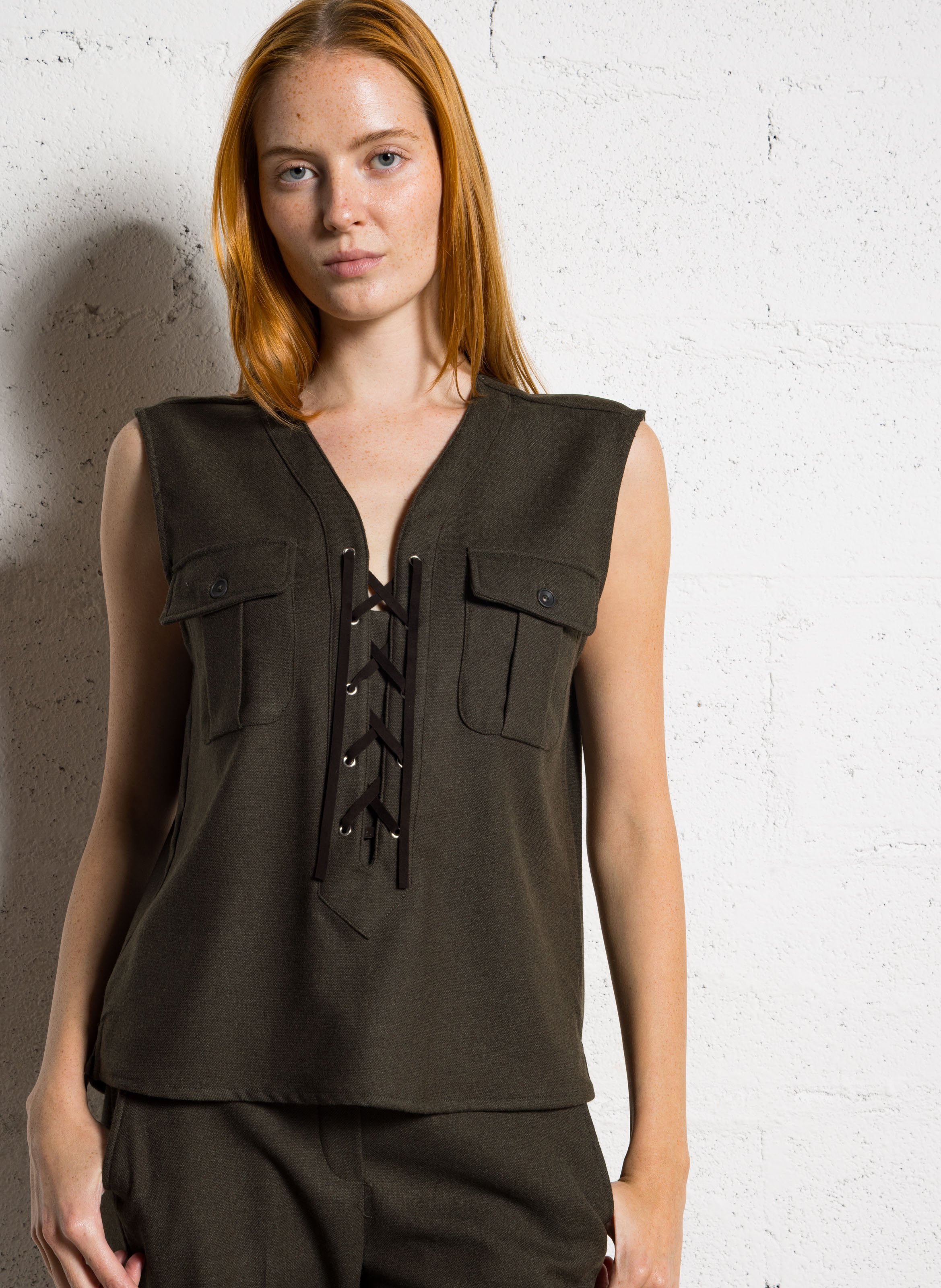 Straight V-neck top DIEGA Brown