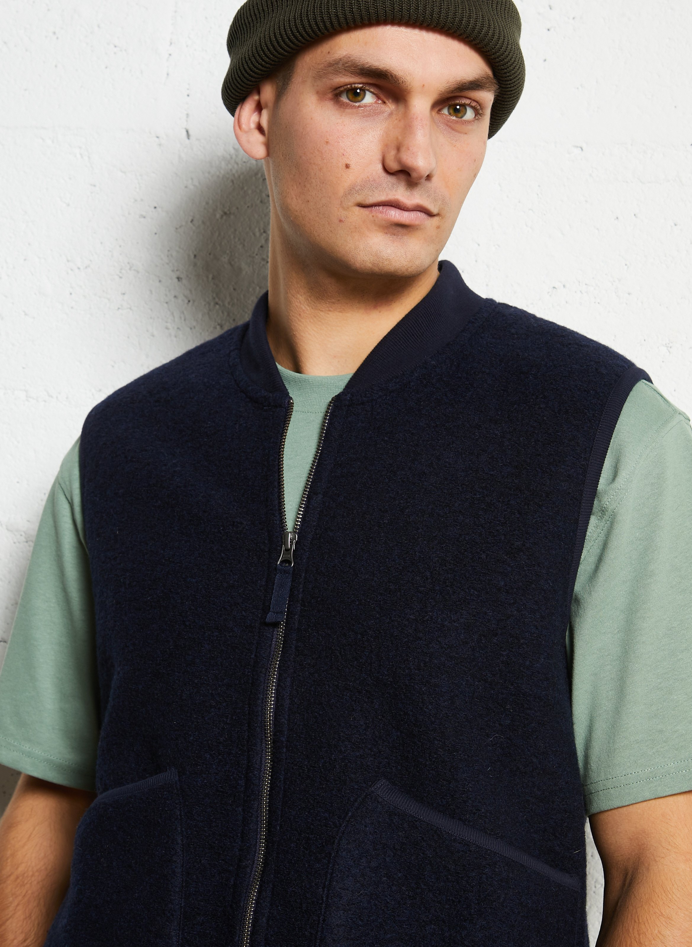 Gilet en laine mélangée col rond HARTFORD Bleu