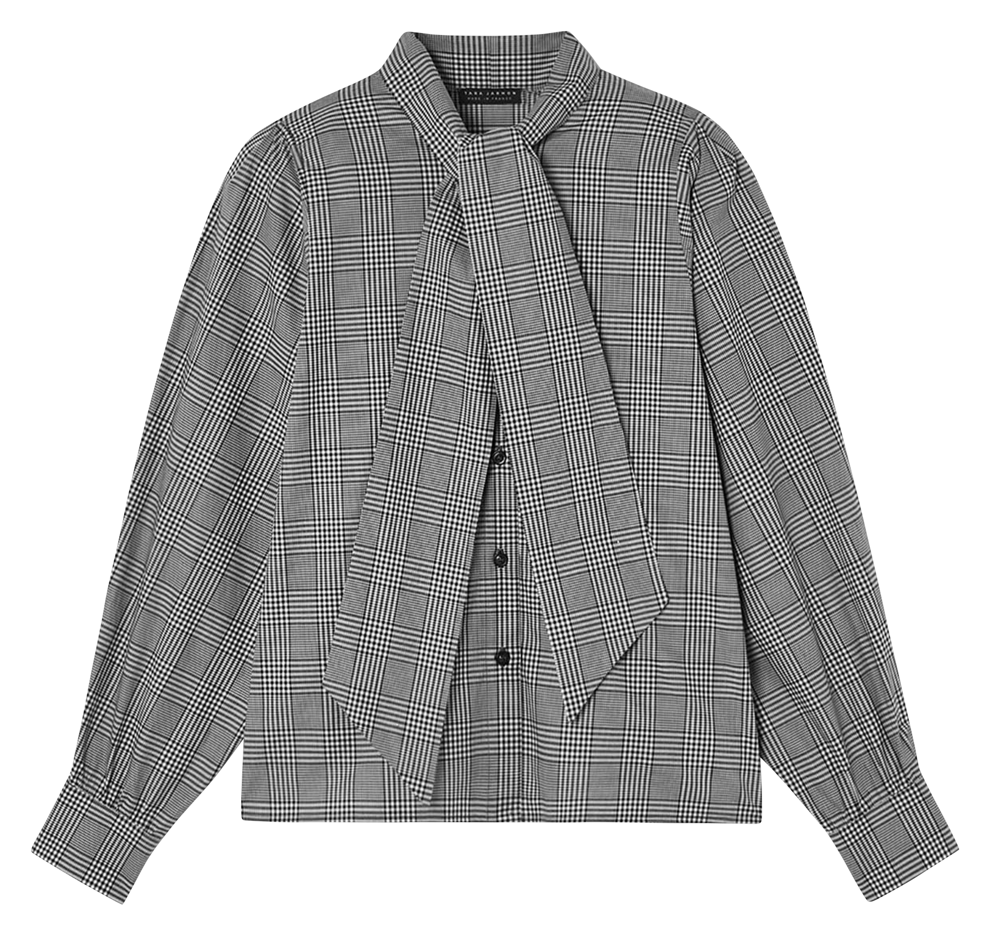 Check shirt with pussy-bow collar TARA JARMON Black