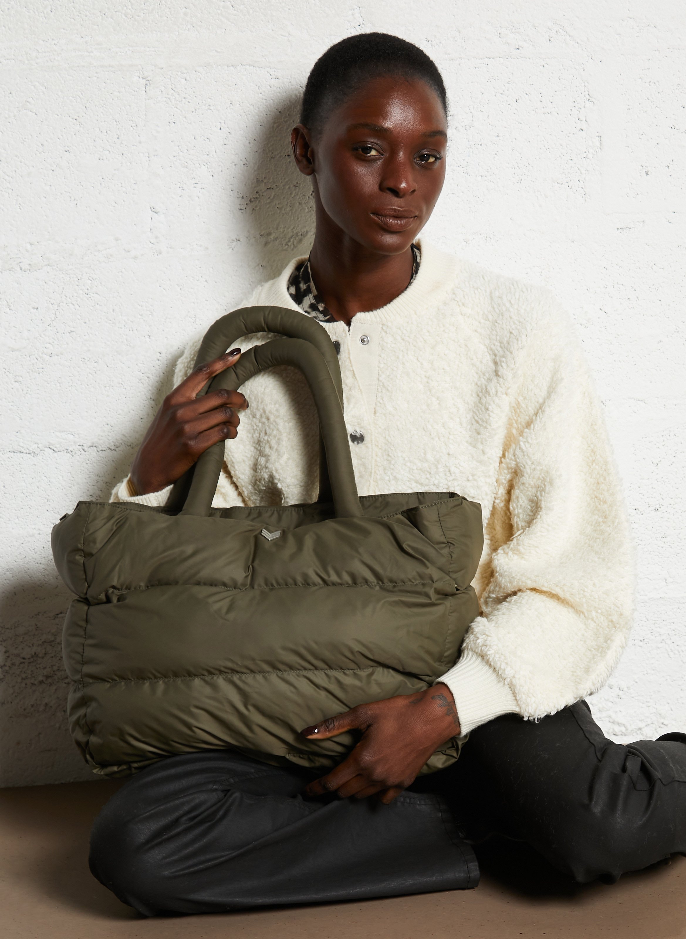 Quilted tote bag IKKS Khaki
