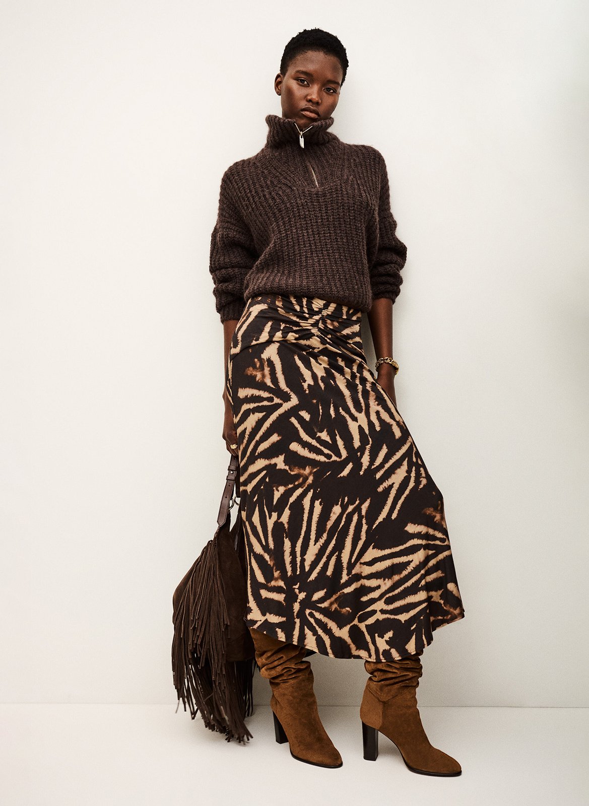 Jupe longue droite imprimée BA&SH Marron