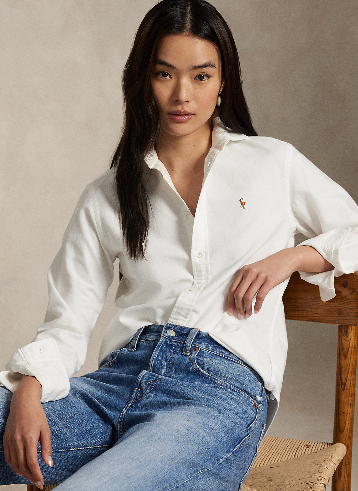 Chemise col classique rayée en coton POLO RALPH LAUREN Blanc