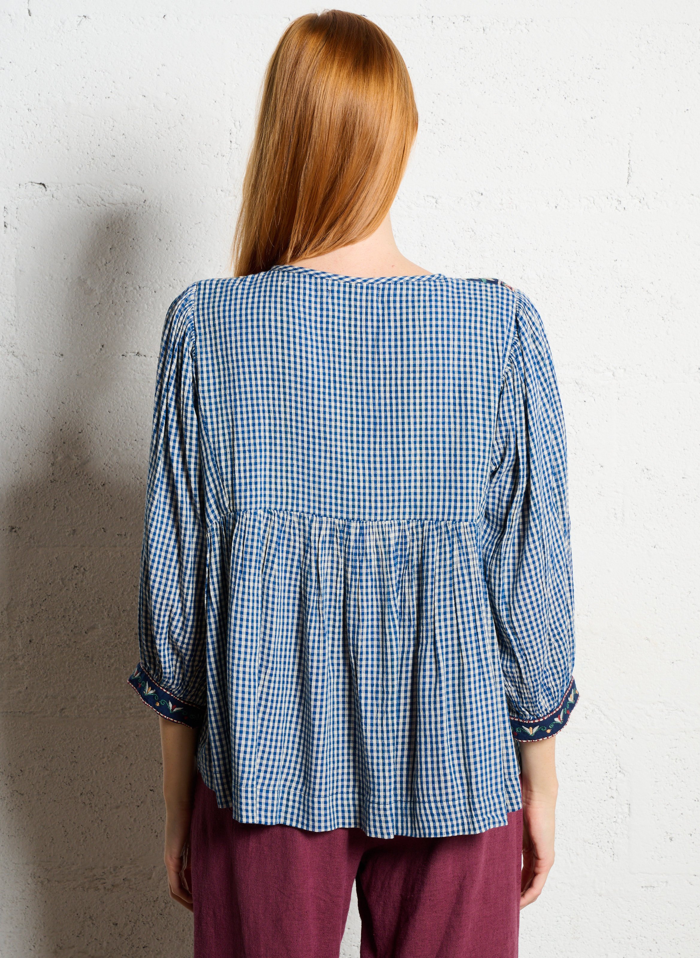 Oversized blouse with Tunisian collar in printed cotton MAISON HOTEL Blue