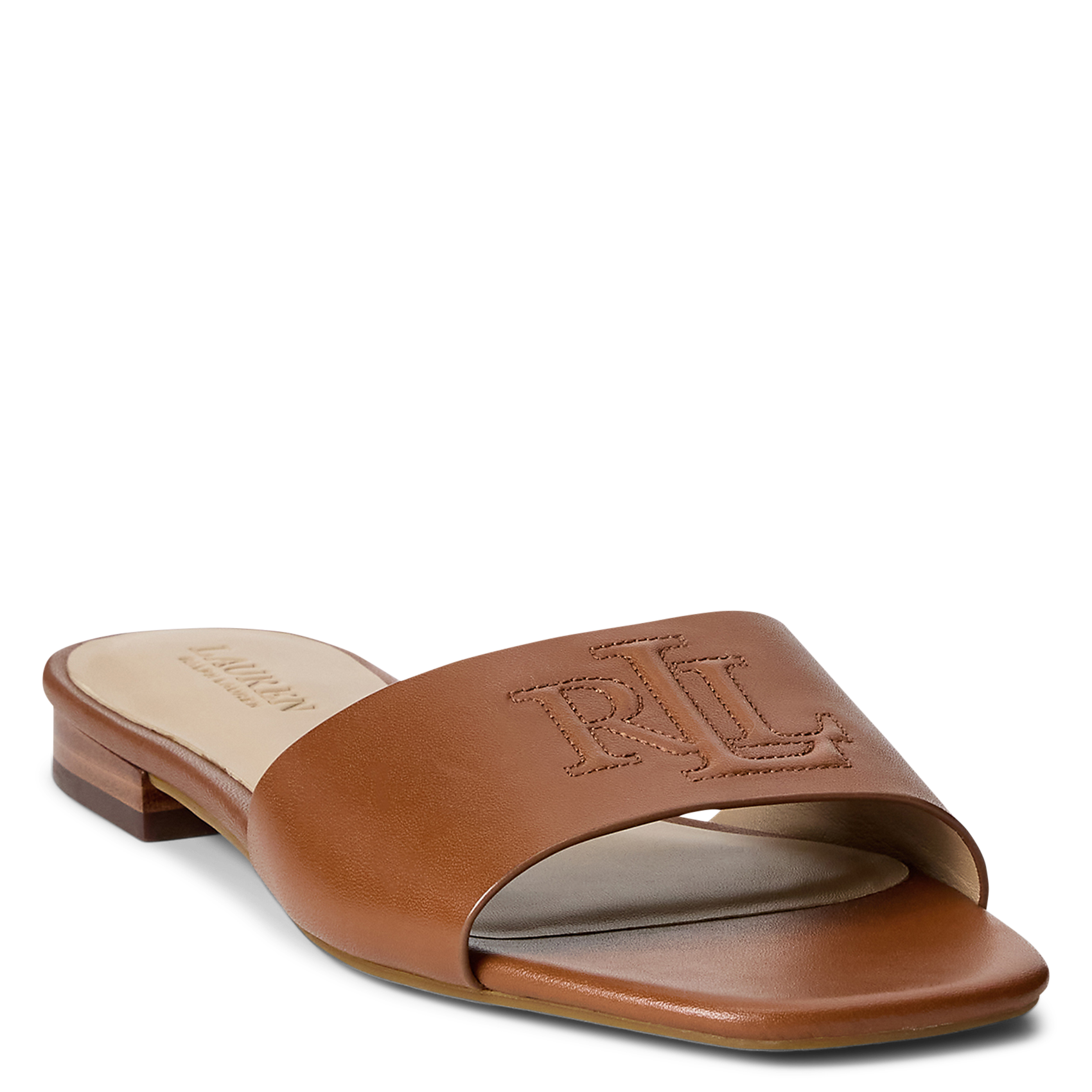 Sandales plates unies en cuir POLO RALPH LAUREN Marron