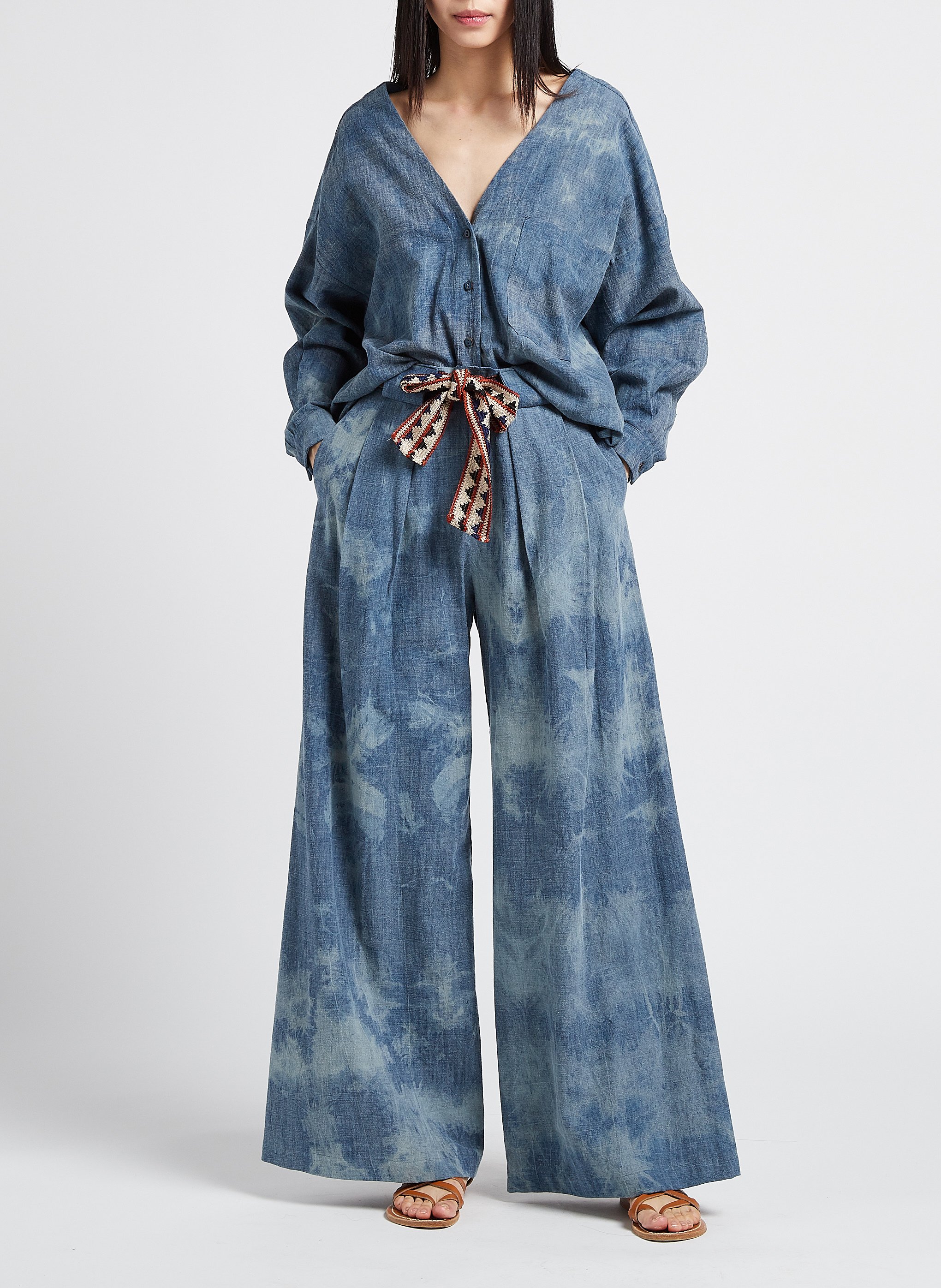 V-neck cotton-blend shirt MOMONI Blue