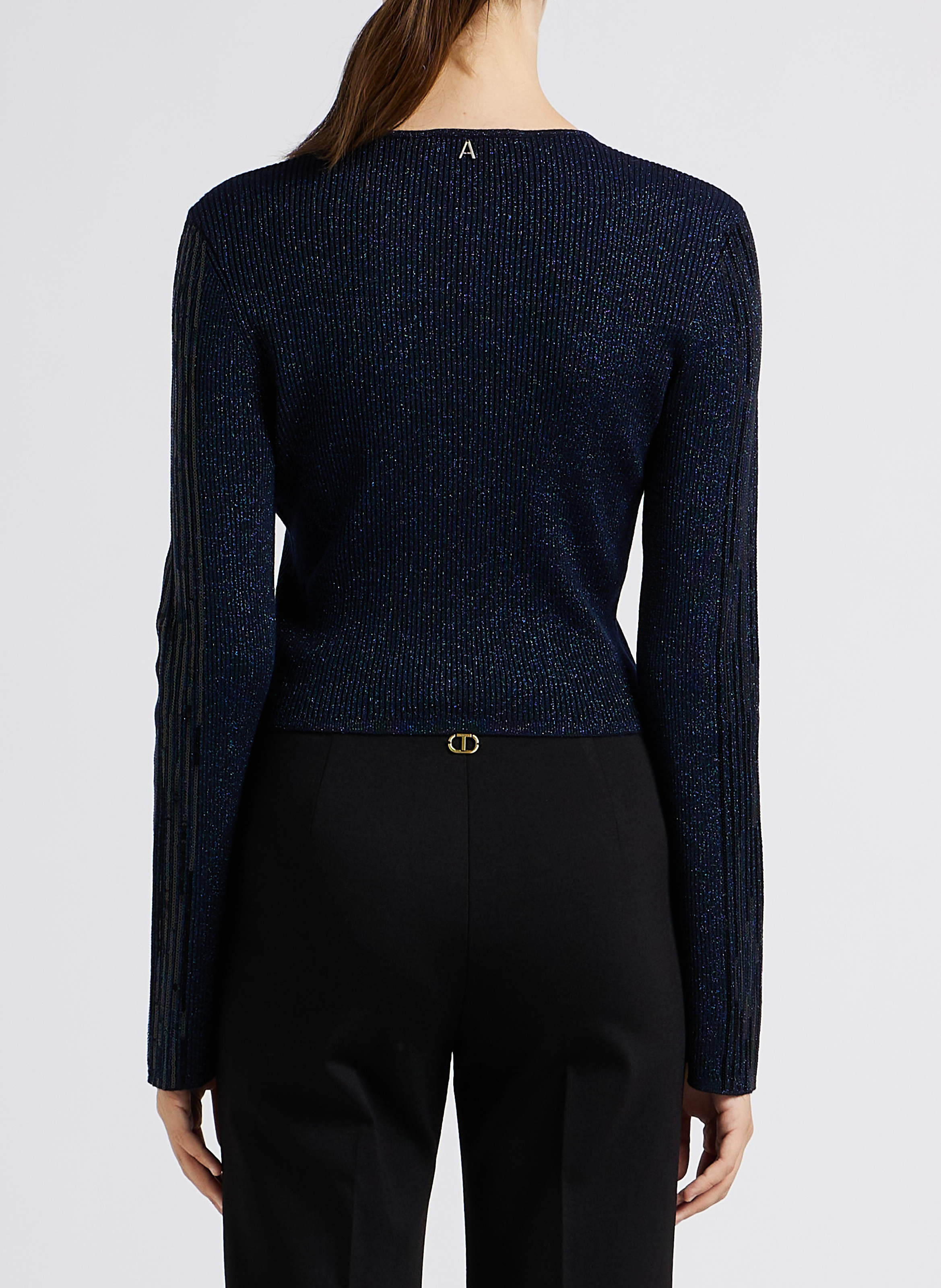 Round-neck cardigan with decorative details TWINSET Blue