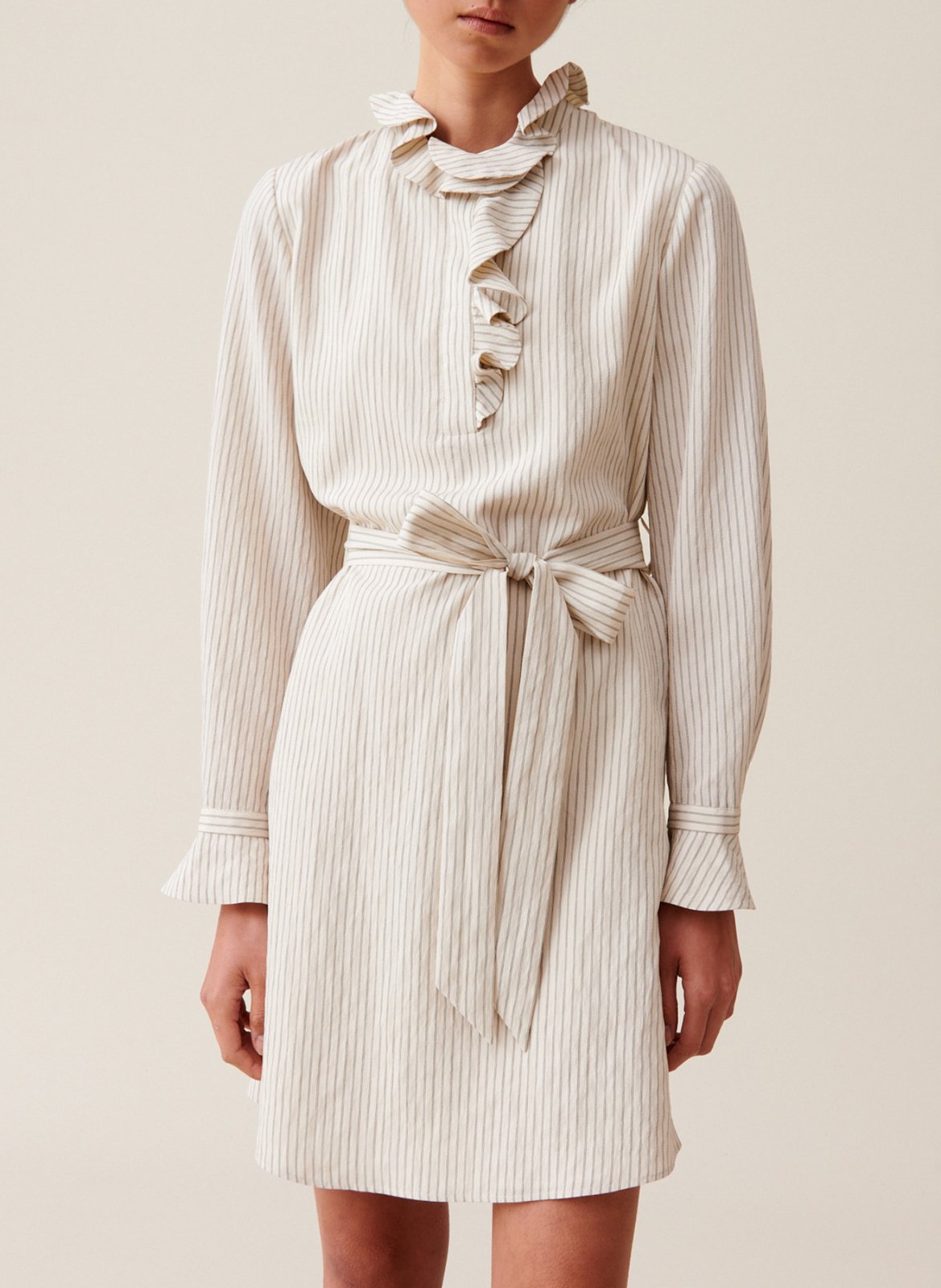 Robe courte col volanté rayée CLAUDIE PIERLOT Beige