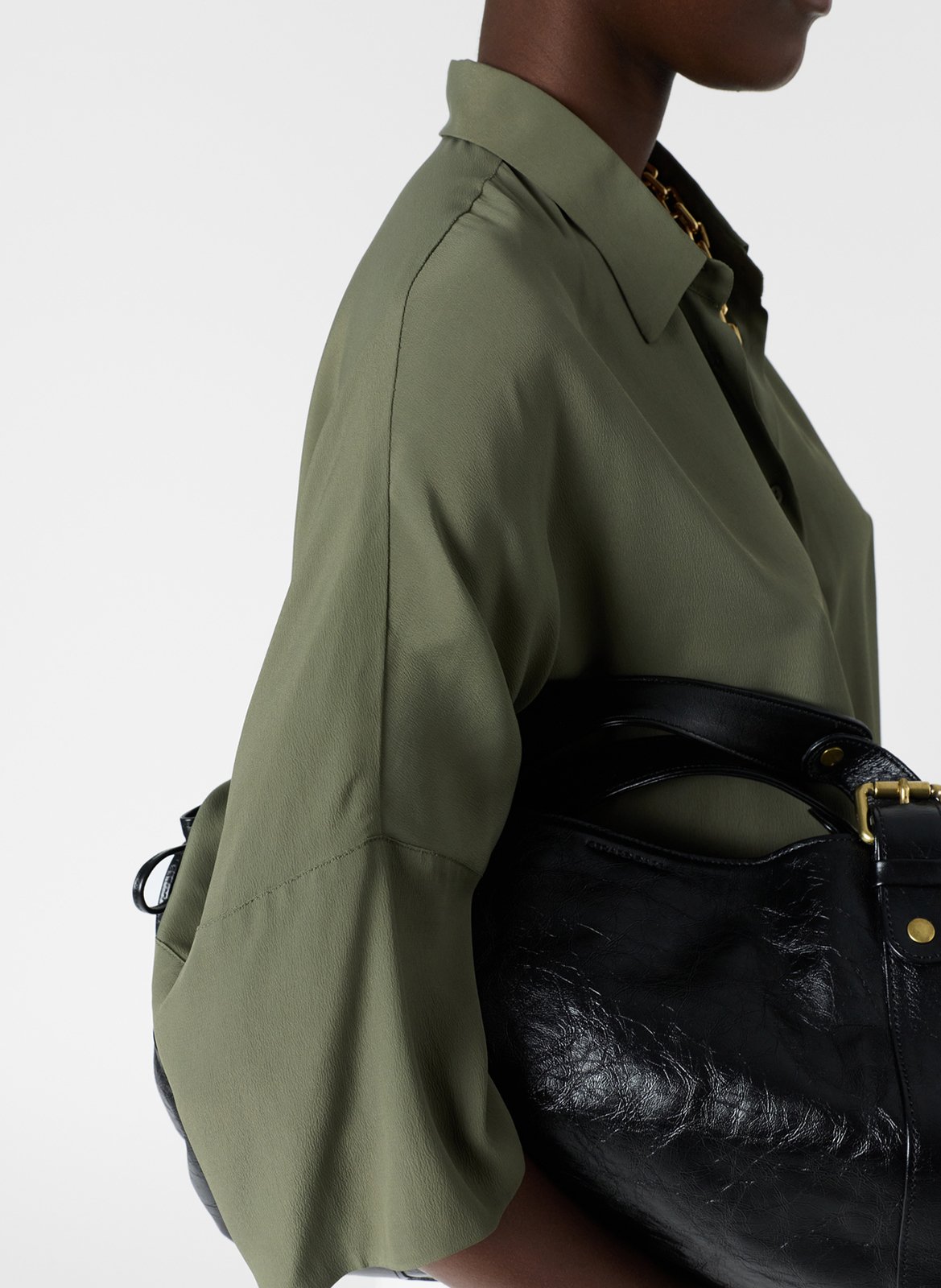 Chemisier fluide boutonné uni Kaki