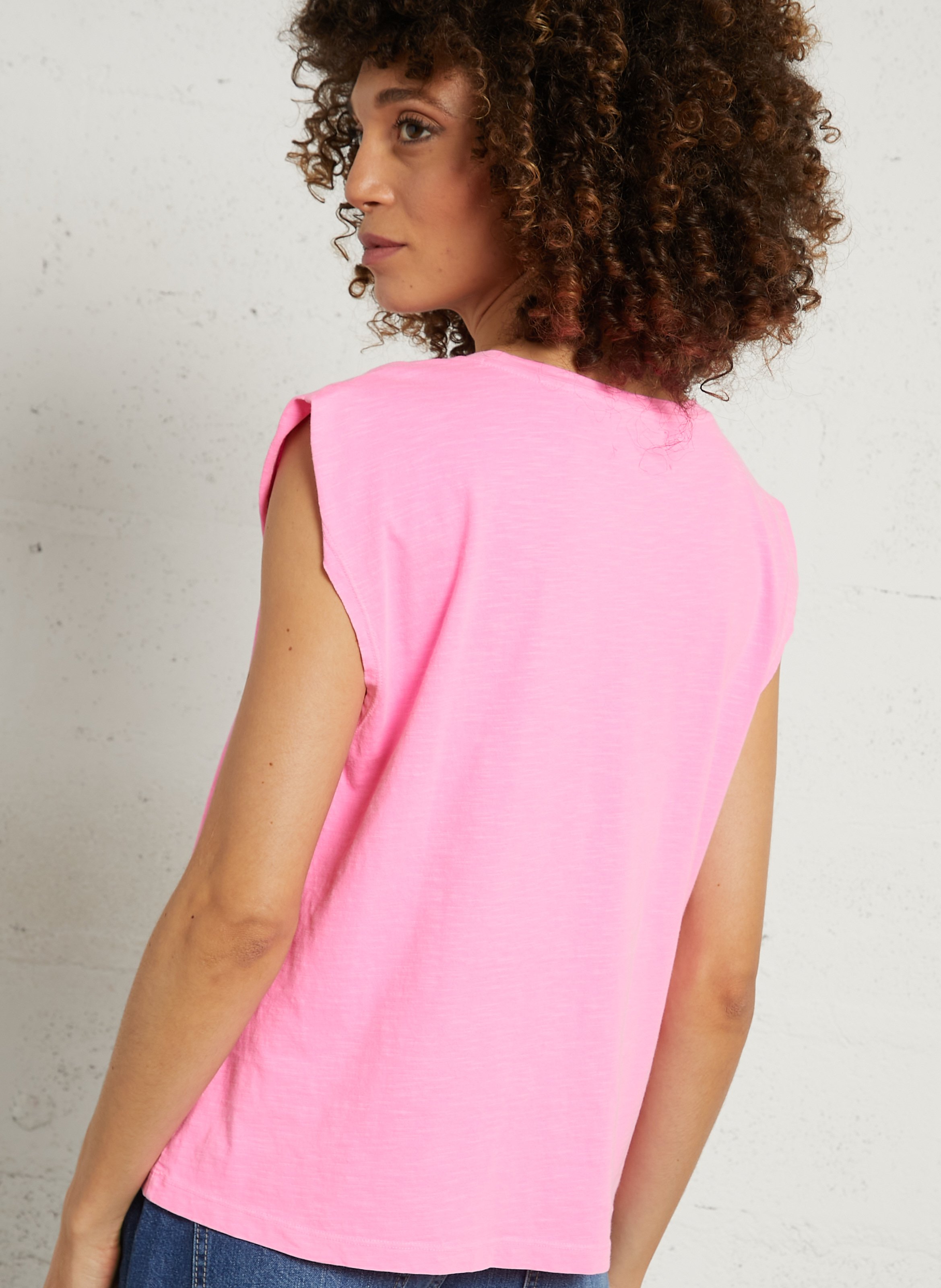 Ärmelloses, locker geschnittenes Baumwoll-T-Shirt DES PETITS HAUTS Rosa