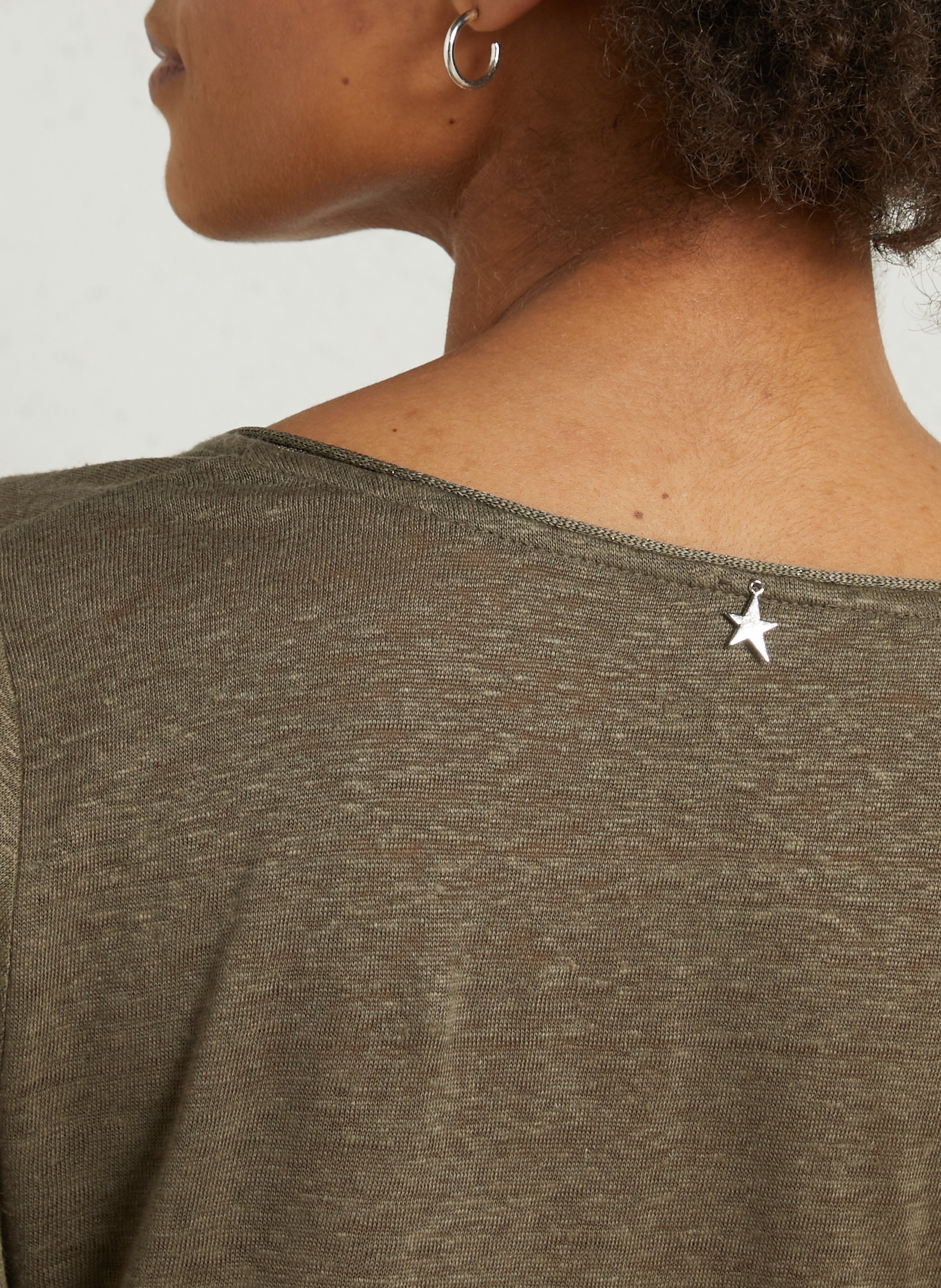 Tee-shirt col V chiné en lin  SUD EXPRESS Vert