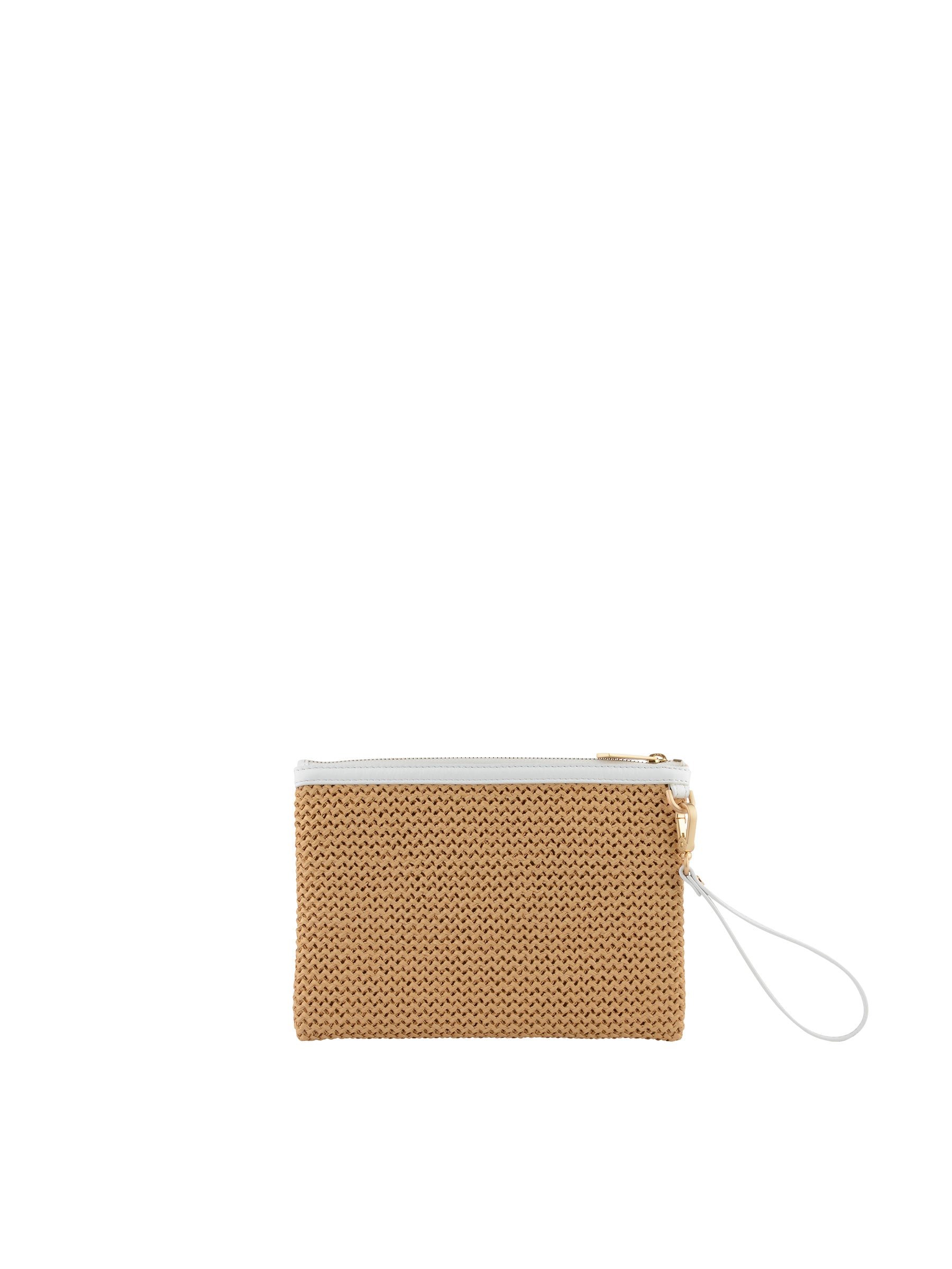 Straw clutch with leather trim POURCHET White