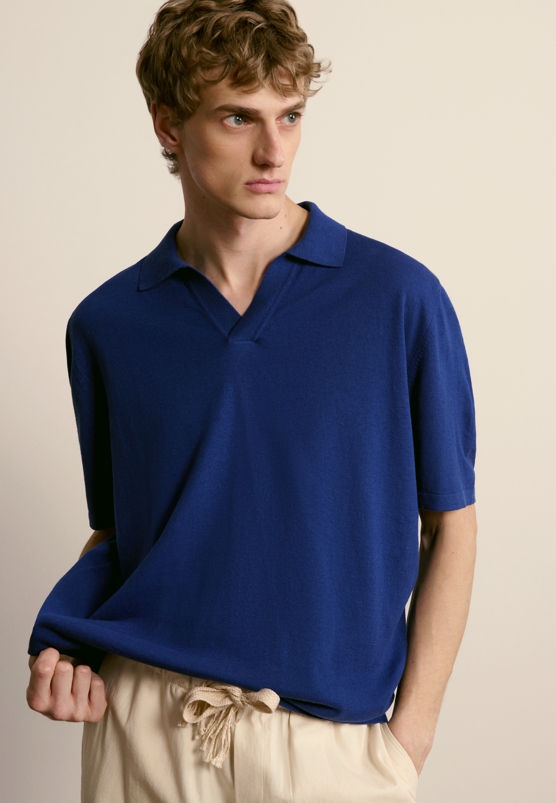 Cotton and linen polo MAISON MONTAGUT Blue