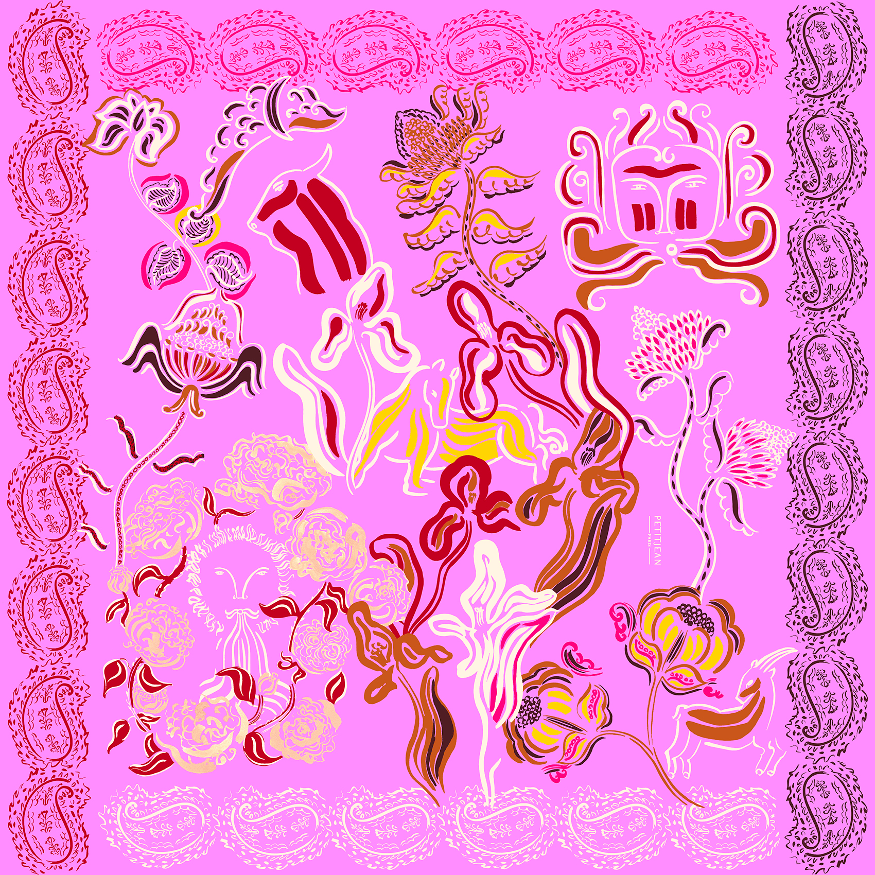 Seidenschal mit Druck PETITJEAN PARIS Rosa