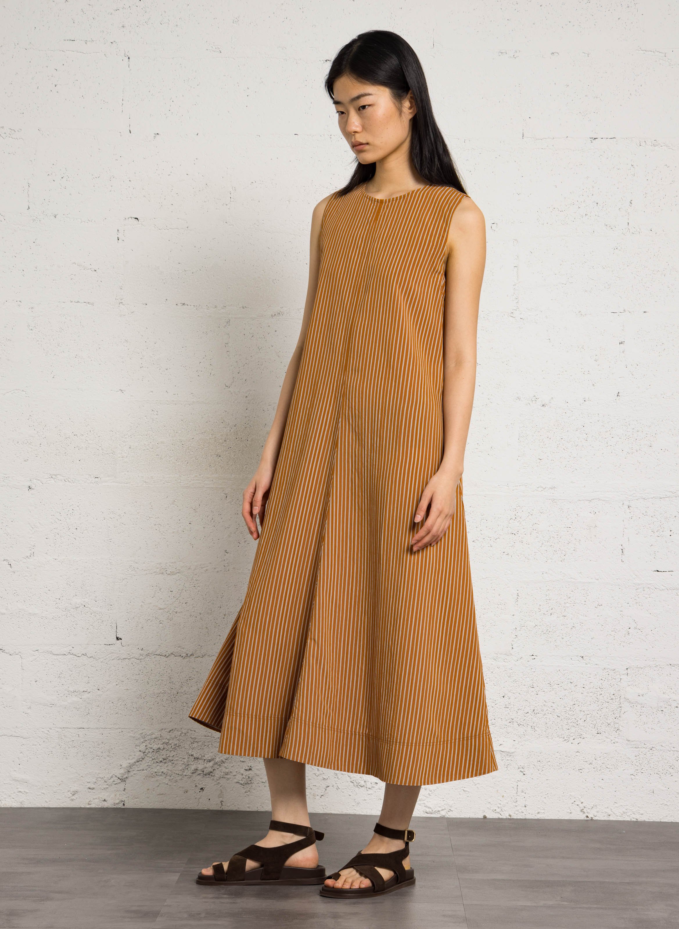 Robe longue col rond à rayures POMANDERE Orange