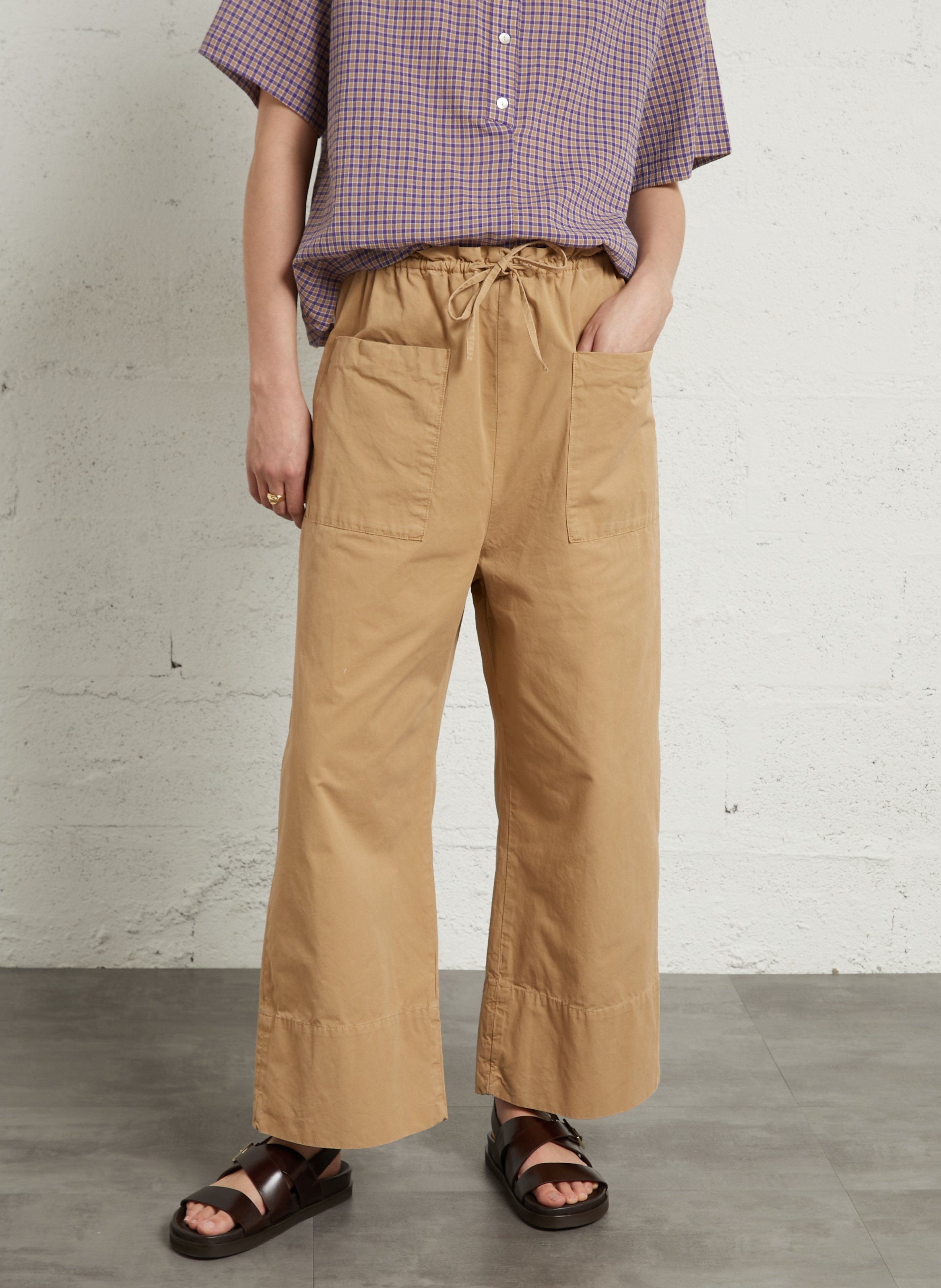 Pantalon large en laine mélangée HOD PARIS Marron